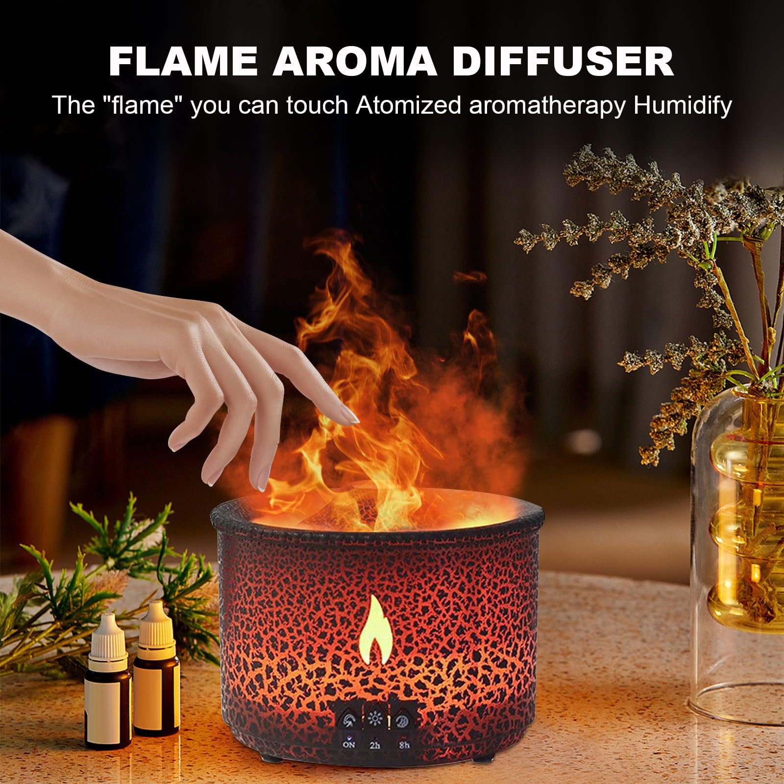 MINGPINHUIUS volcan diffuseur flamme bleu, éclairage relaxant et parfum doux.