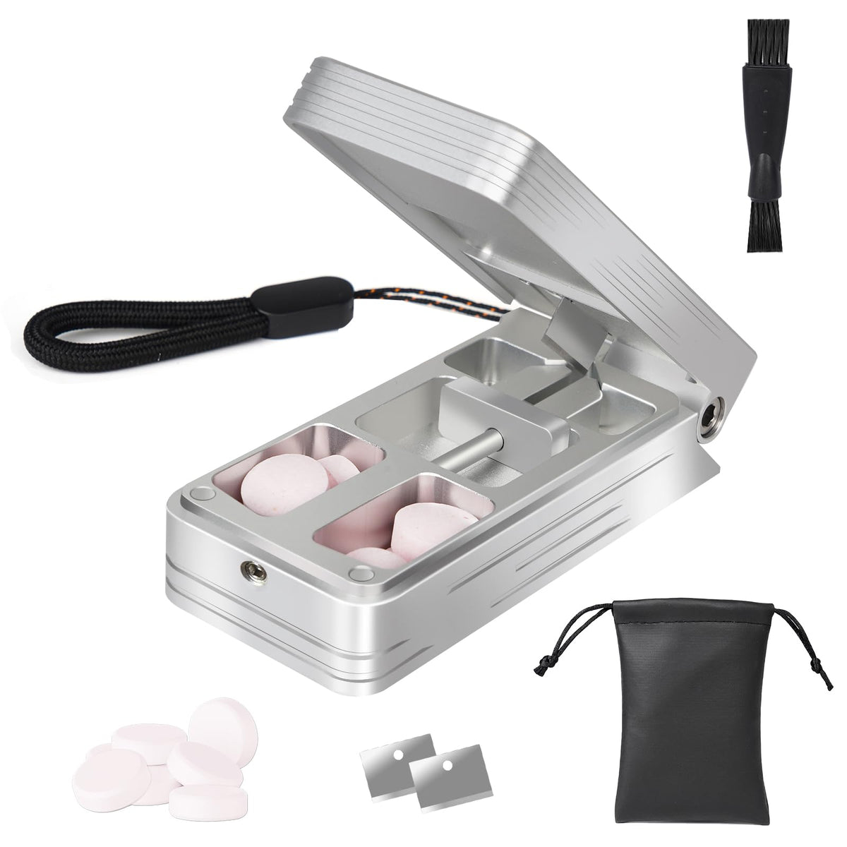 Minlen coupe-pilules petites avec centrage automatique pour un alignement précis.