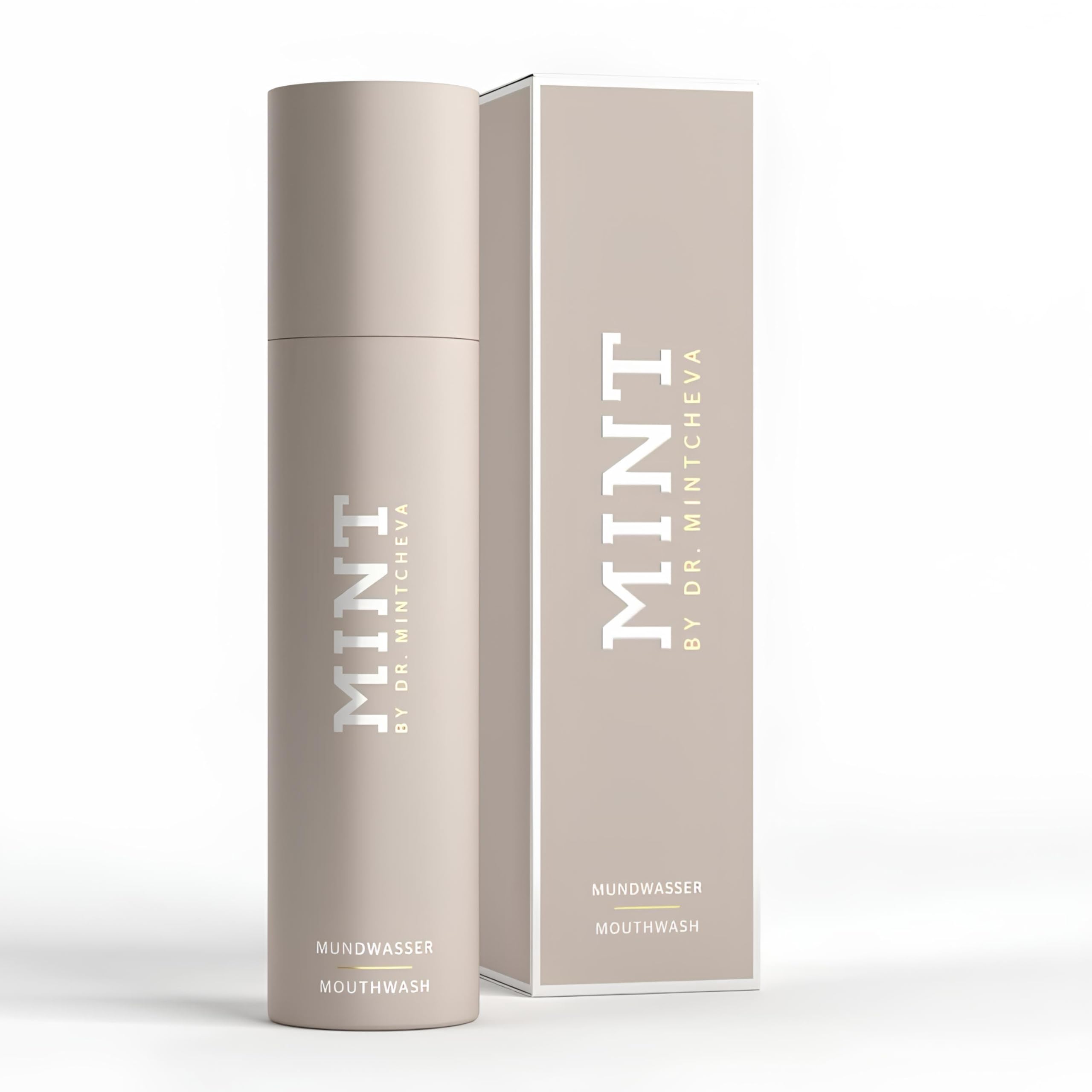 Étiquette MINT BY DR. MINTCHEVA indiquant soin des gencives et goût melon