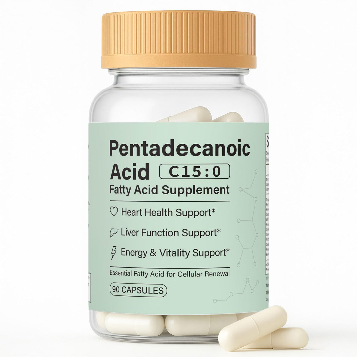 Minyang acide C15:0 – bouteille montrant l’origine végétale et la composition.