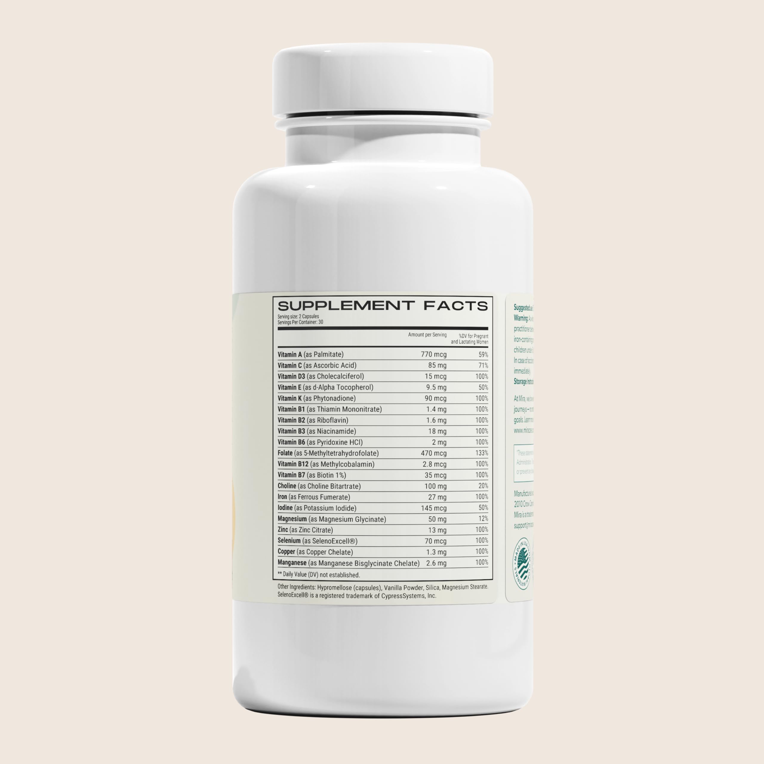 MIRA Prenatal Multivitamines – dose journalière simple et pratique.