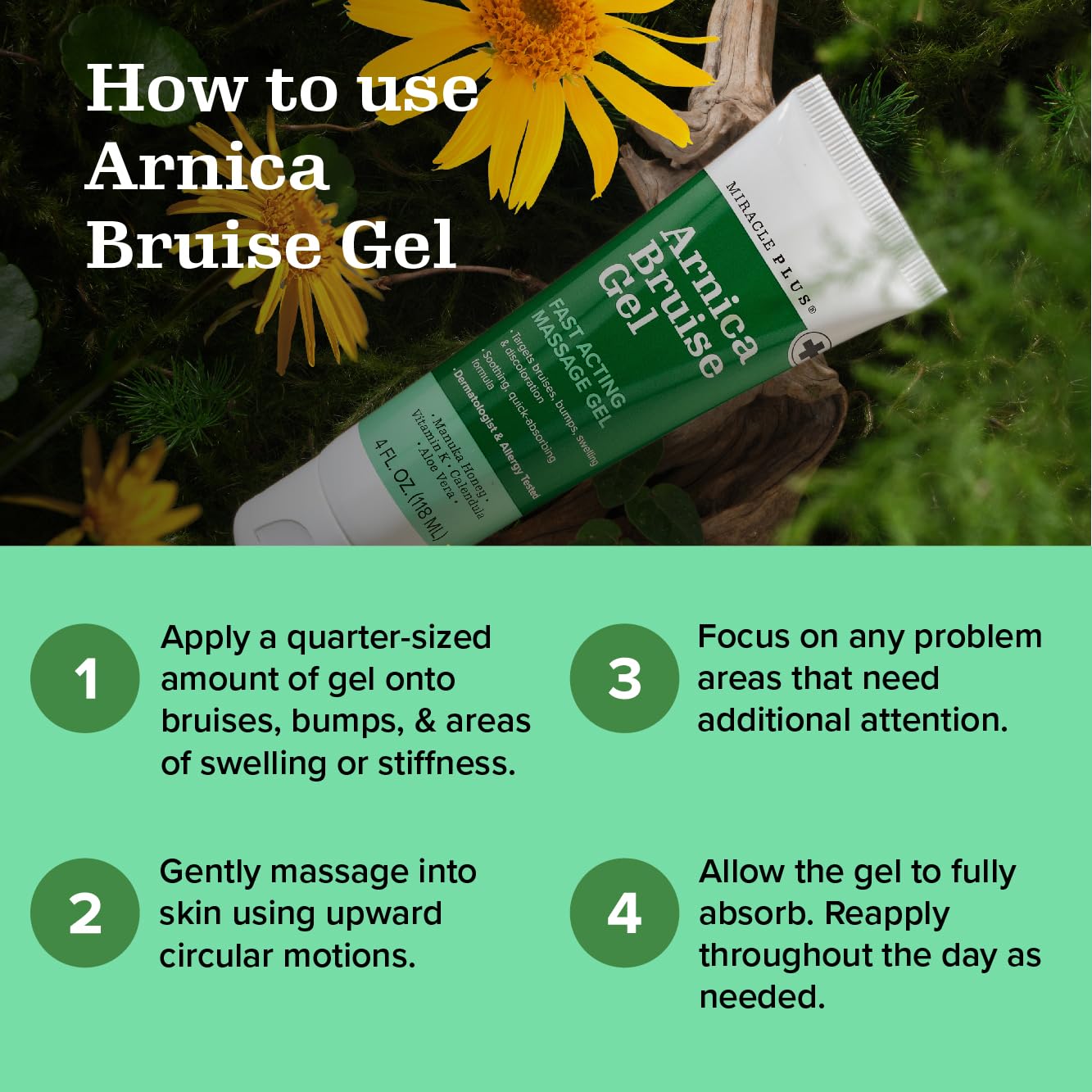 Miracle Plus Arnica Gel – relief des ecchymoses et gonflements.