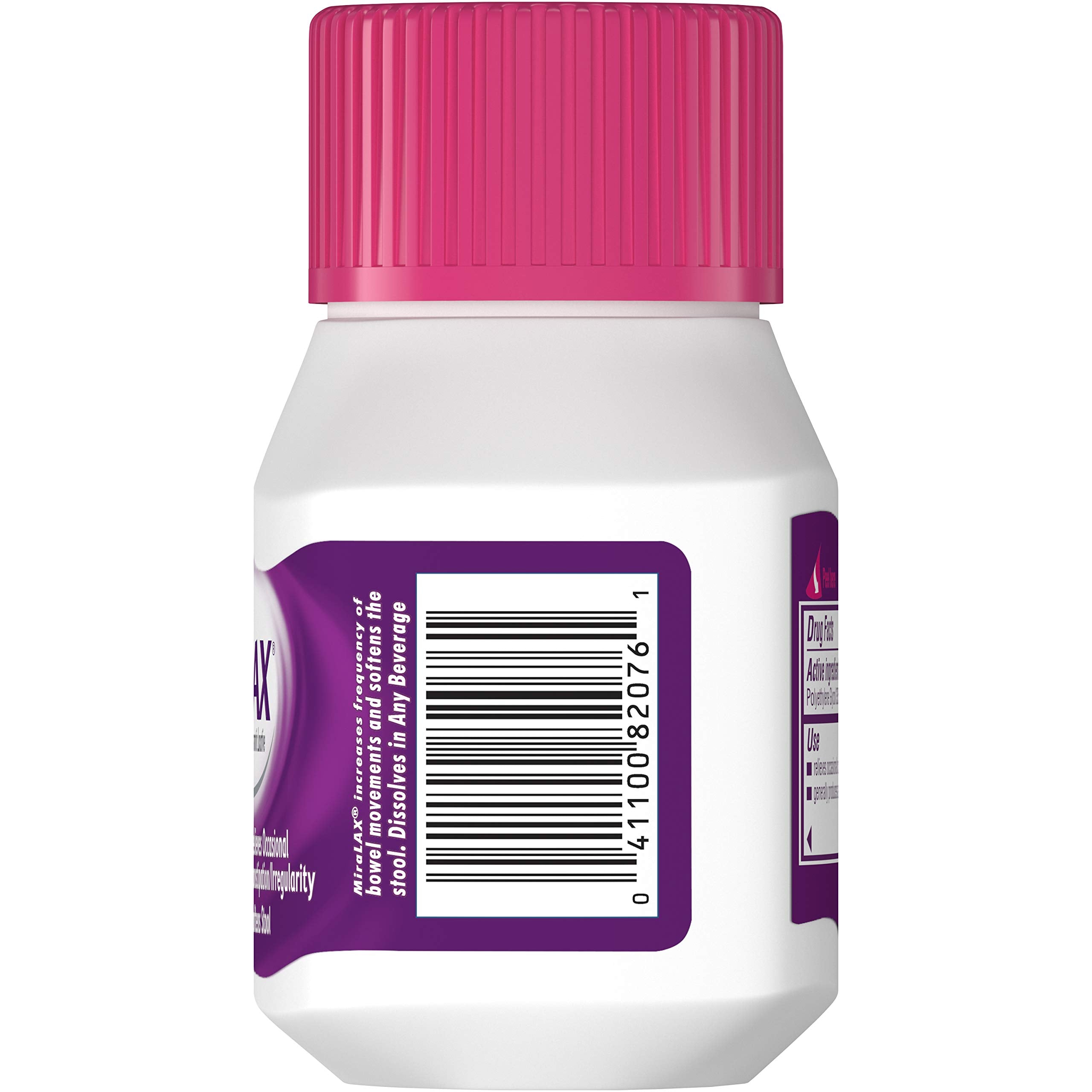 Doseur et bouteille MiraLAX prêts à être utilisés.