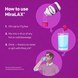 MiraLAX emballage compacte, rangement facile.