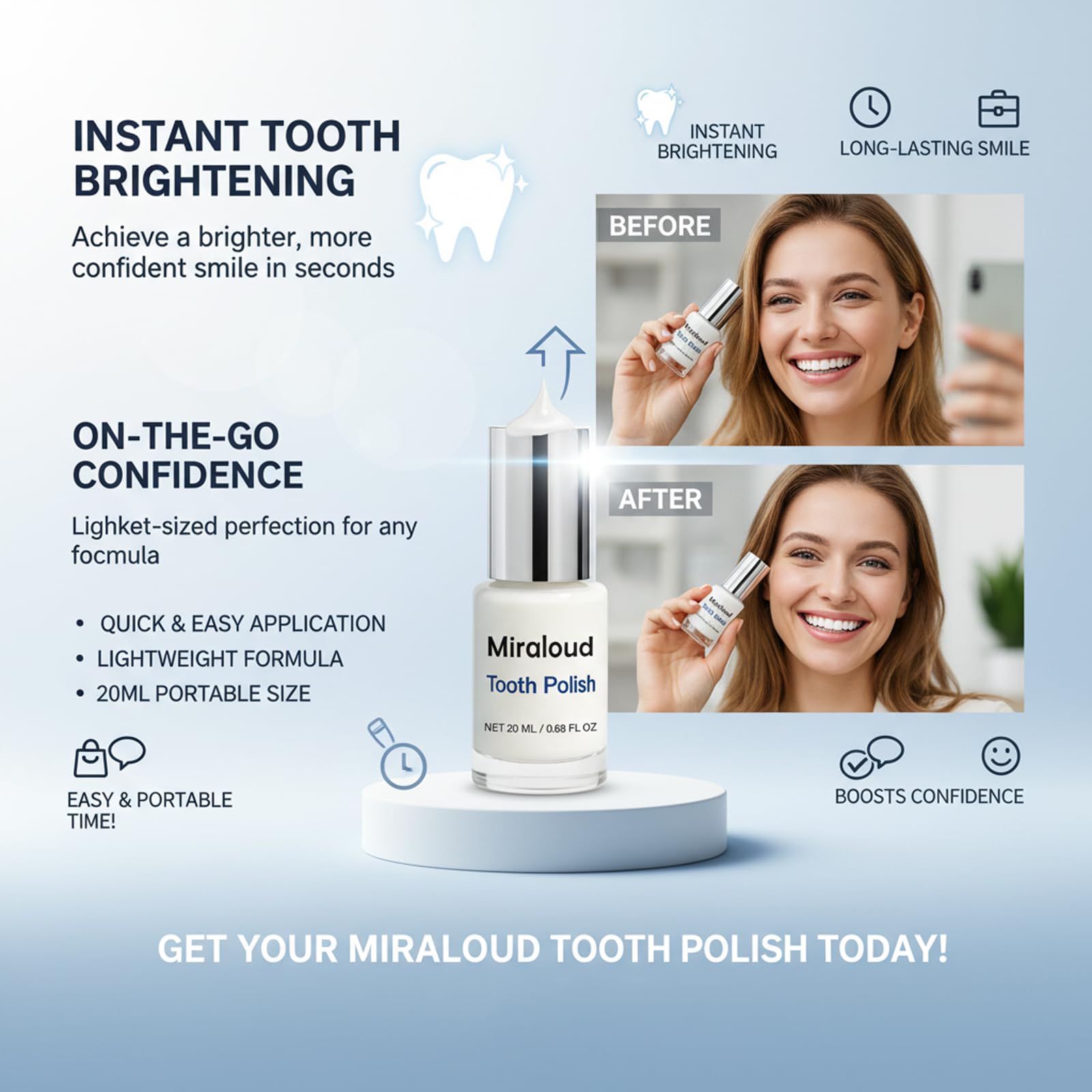 Miraloud polissage subtil camouflant les imperfections dentaires.
