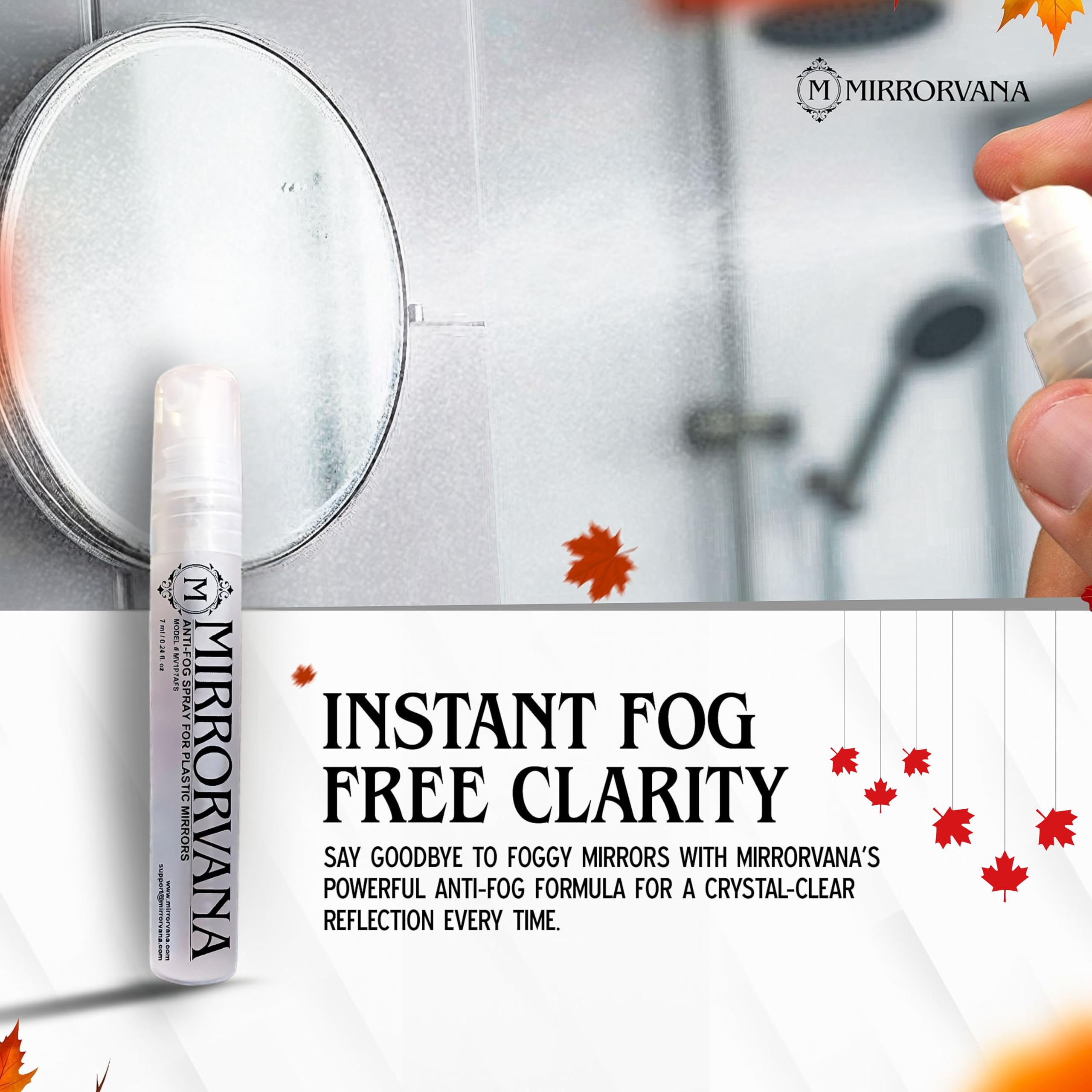 Miroir de douche net grâce au spray MIRRORVANA.
