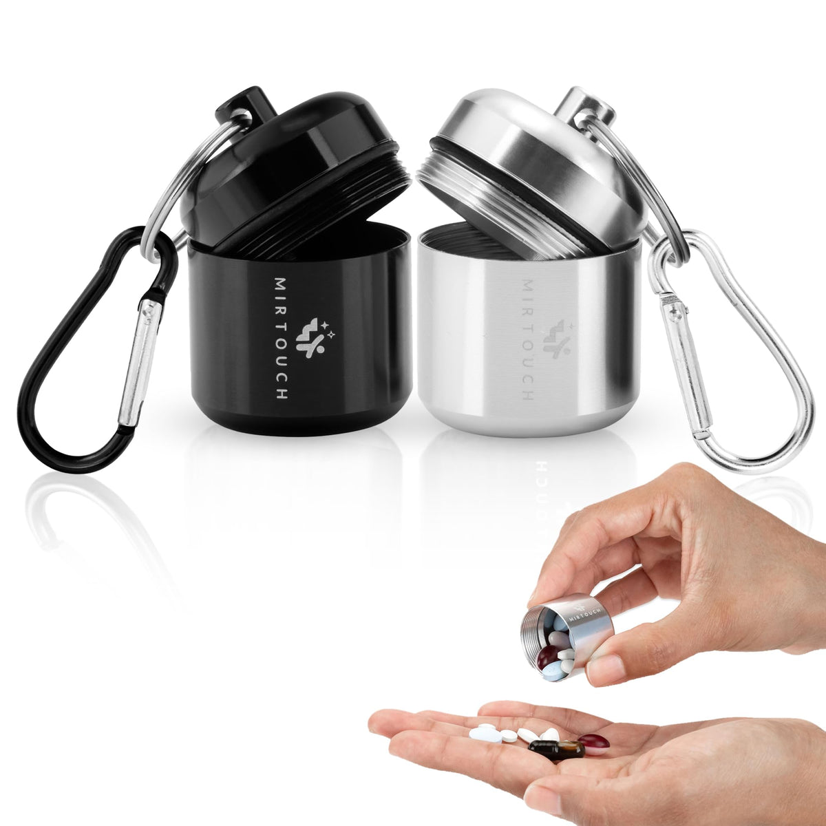 MirTouch PillPort porte-pilules portable pour un accès rapide en déplacement.