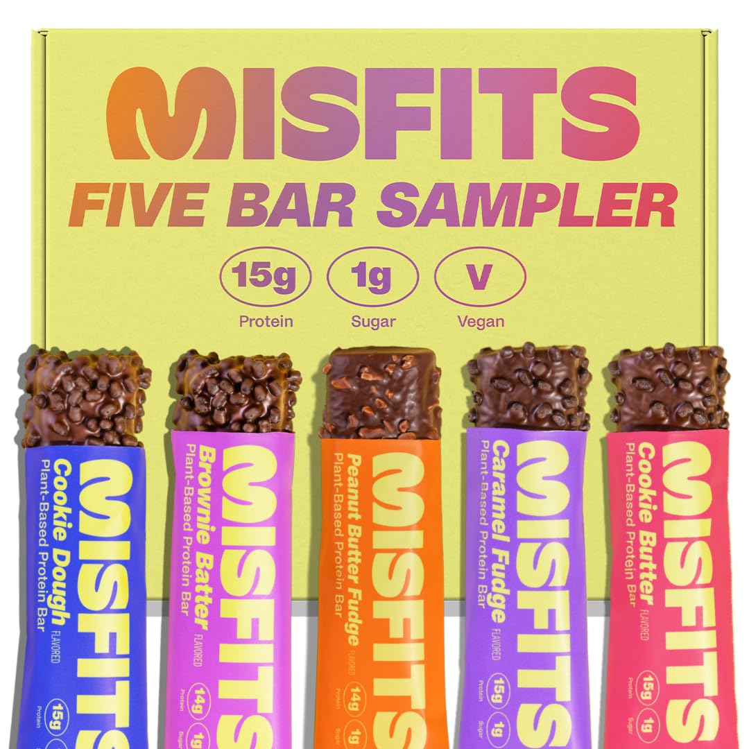 Barres protéinées Misfits, emballage individuel, snack pratique pour le quotidien.