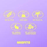 Barre riche en fibre Misfits végane, faible glucides nets et énergie durable.