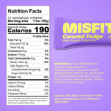 Barre Misfits végane 15 g protéine, caramel crémeux et texture moelleuse.
