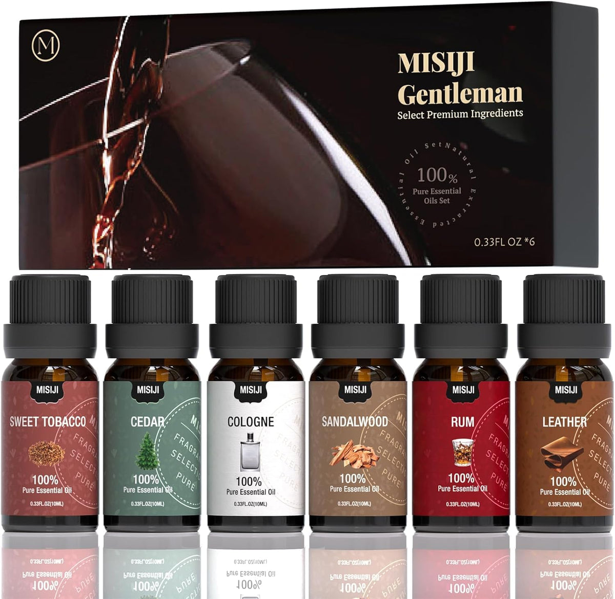 MISIJI ensemble: 6 huiles essentielles en flacons ambrés 10 ml prêts à diffuser