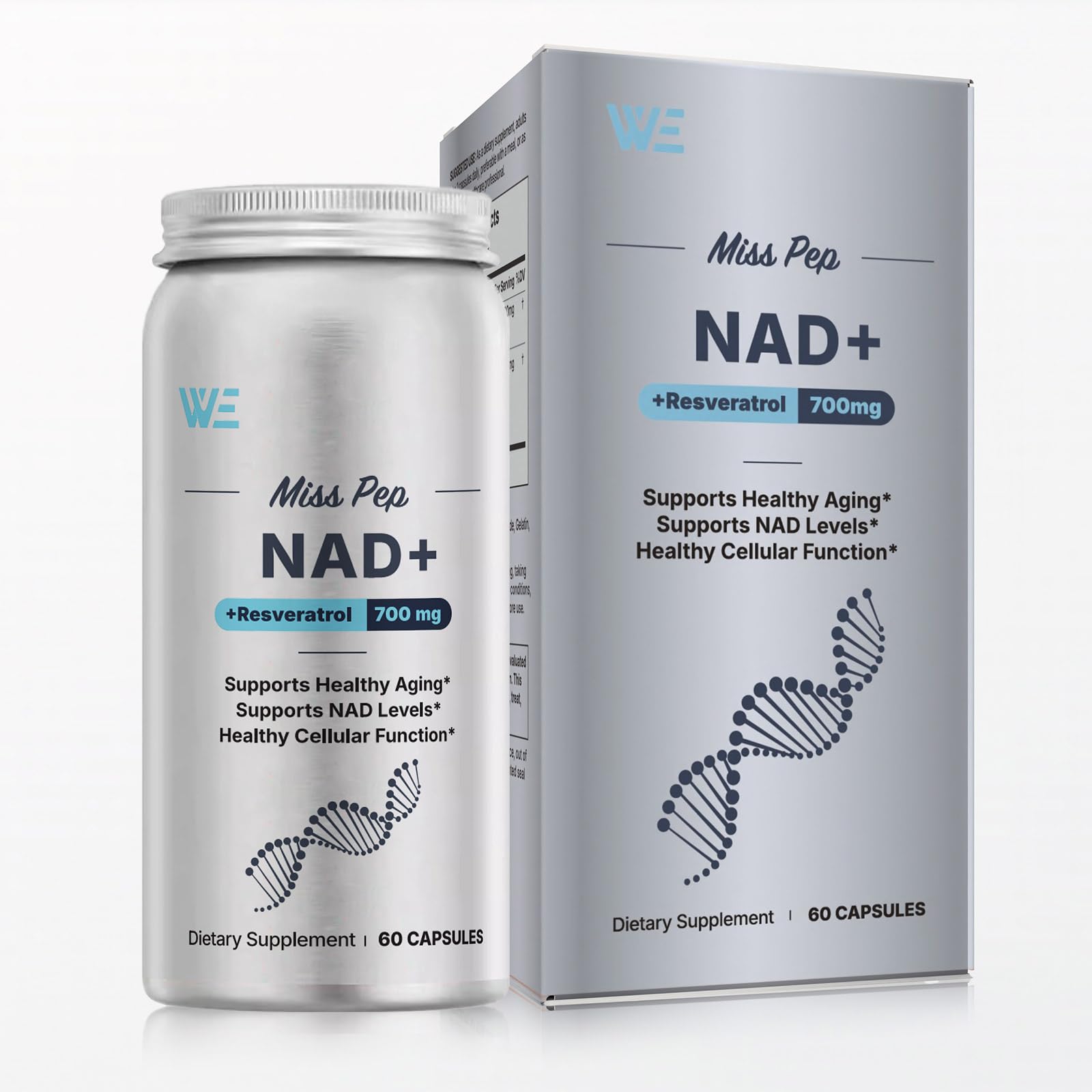 MISS PEP NAD+ montre la bouteille et son étiquette, symbole de qualité et de transparence