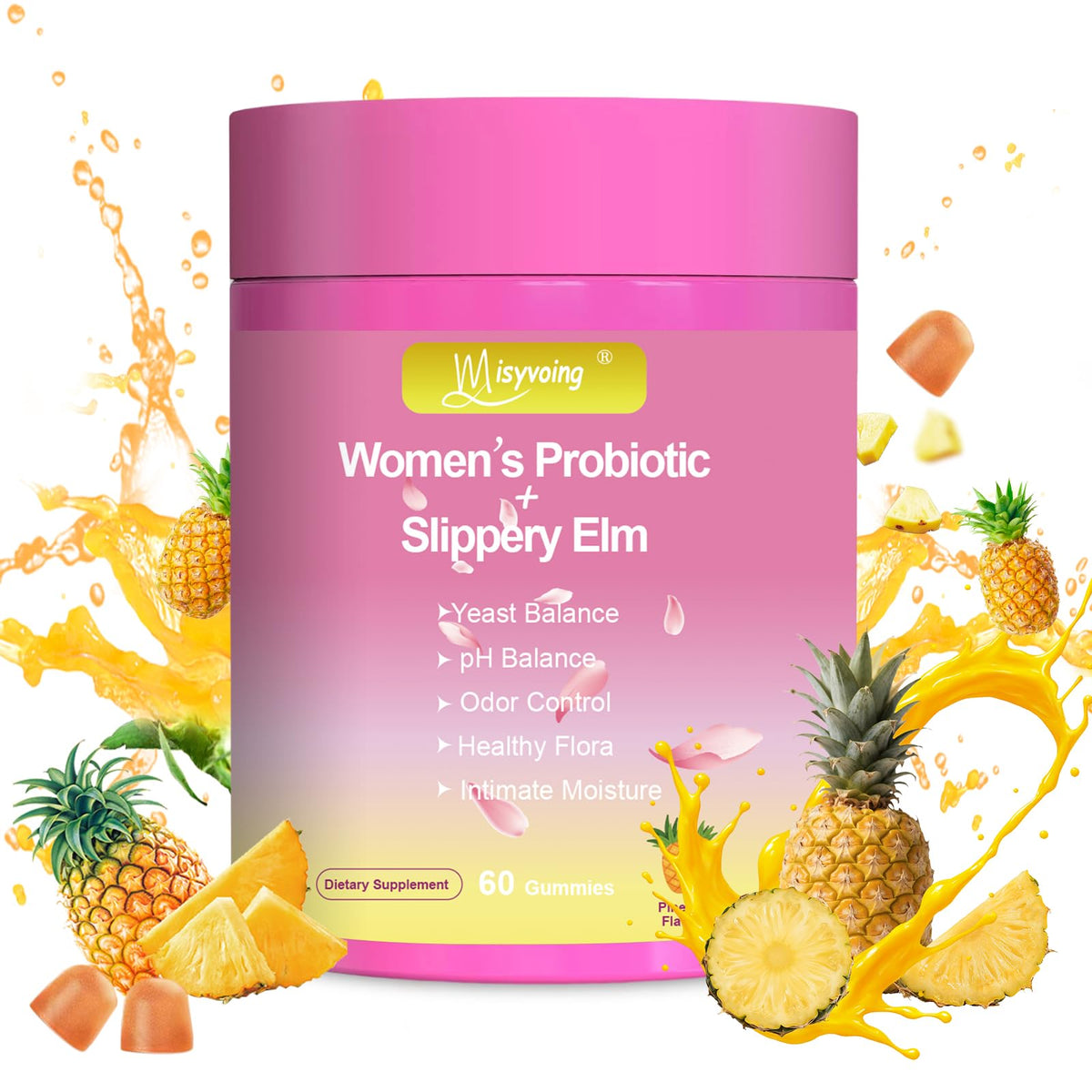 Bouteille Misyvoing gommes probiotiques saveur ananas, équilibre potentiel.