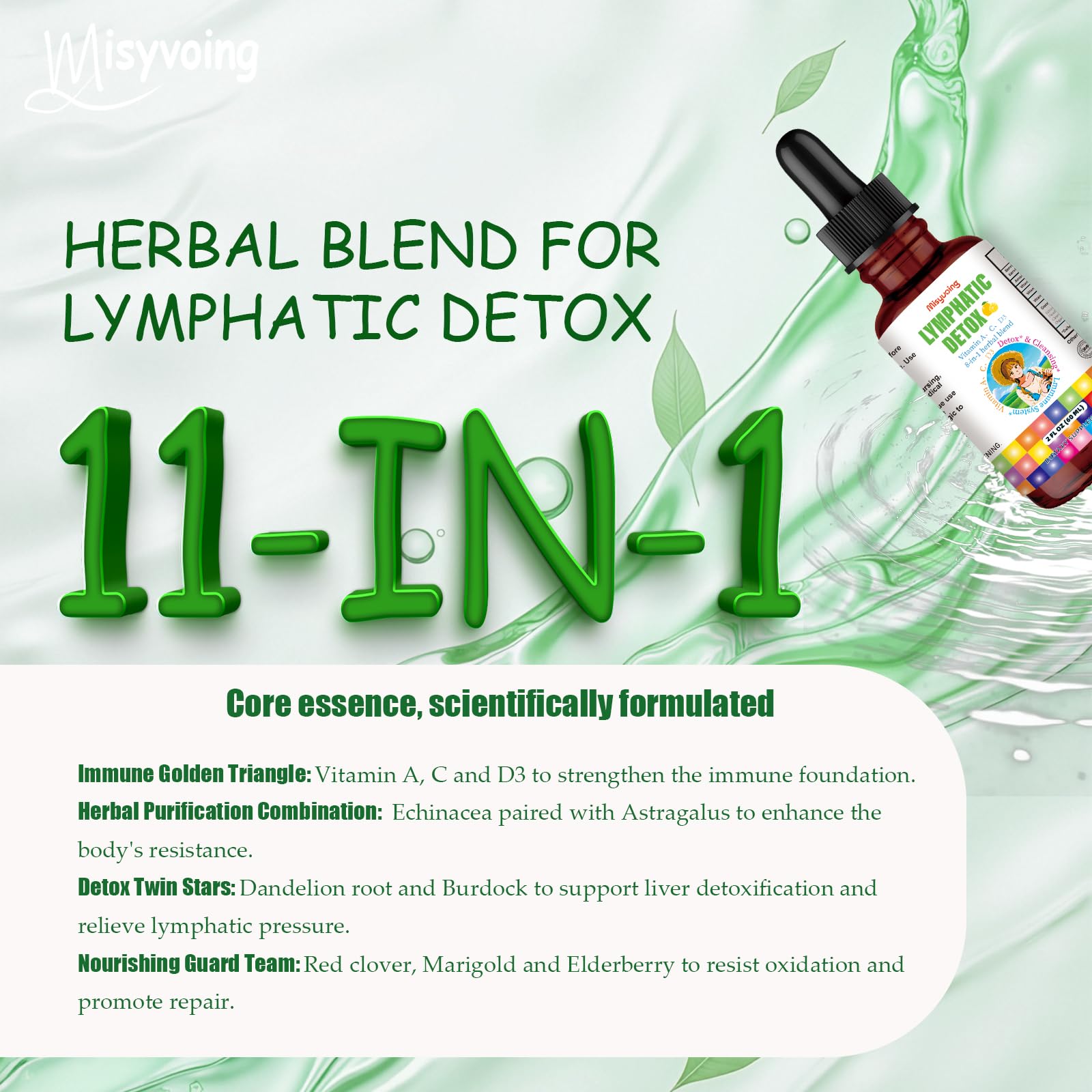 Misyvoing Drops, dosage 2 ml, apport quotidien de vitamines A, C et D.