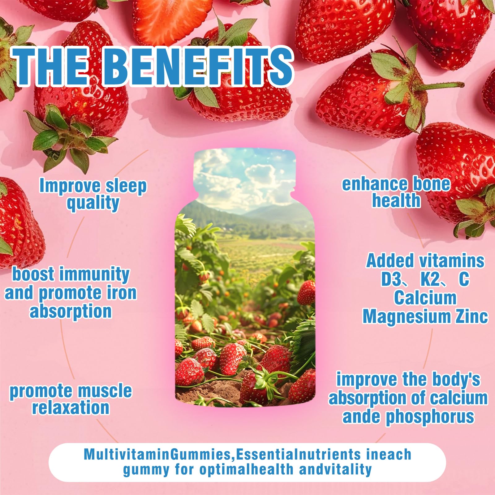 Gommes Misyvoing D3 K2 Fraise, texture moelleuse prête à consommer.