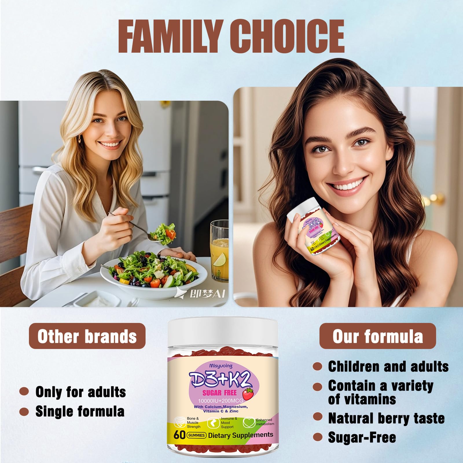 Ingrédients clés D3, K2, vitamine C, calcium et magnésium.