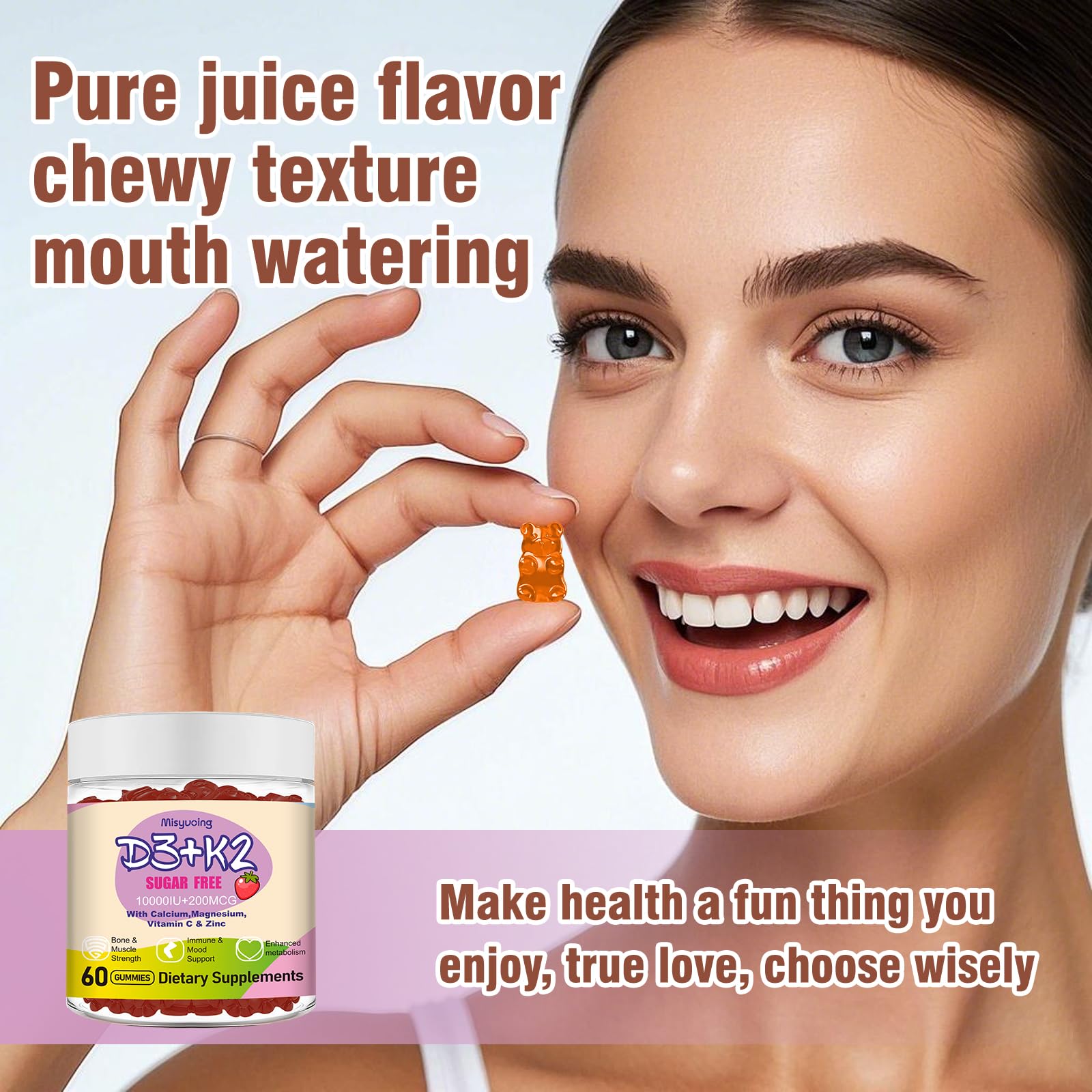 Gommes Misyvoing sans sucre ajouté, saveur fraise apaisante.