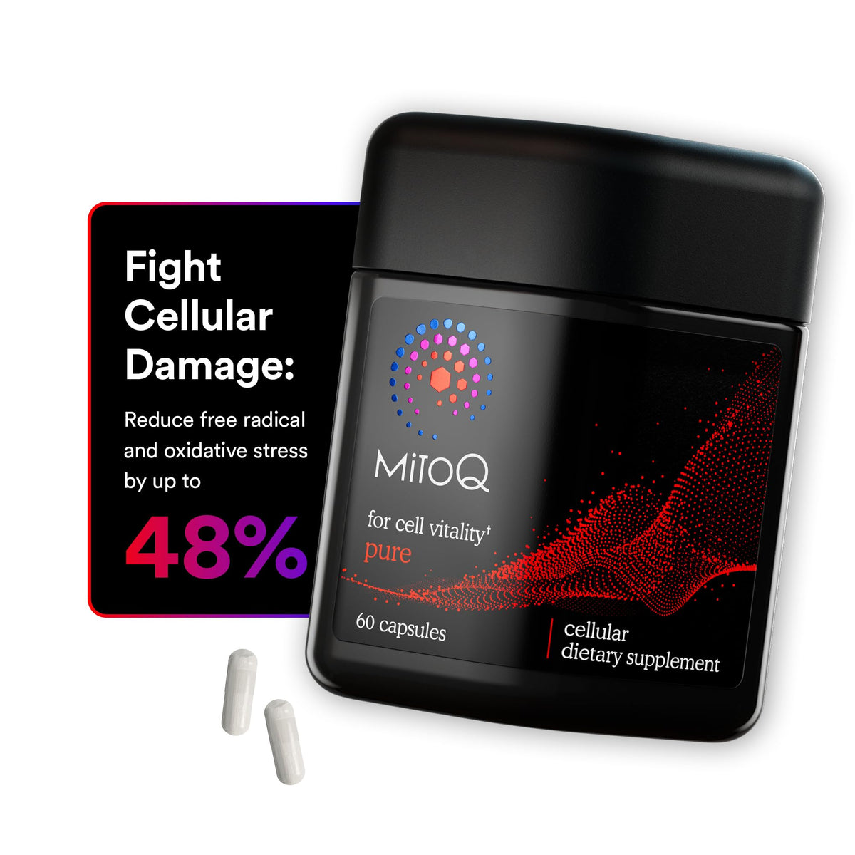 MitoQ Pure – bouteille montrant le flacon et potentiel soutien énergie.