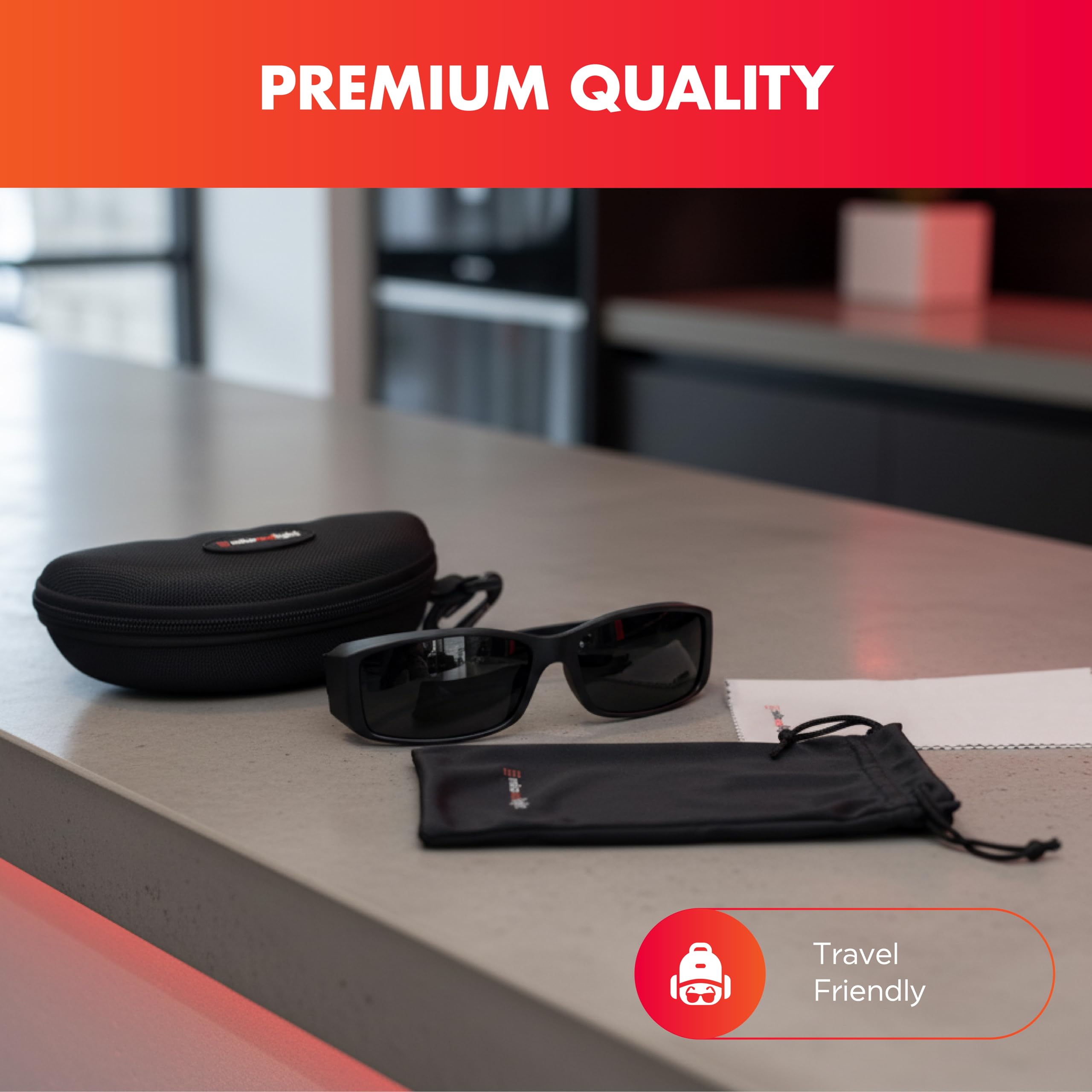 Lunettes Mito Red PRO accessoires-premium : étui rigide, pochon et chiffon inclus.