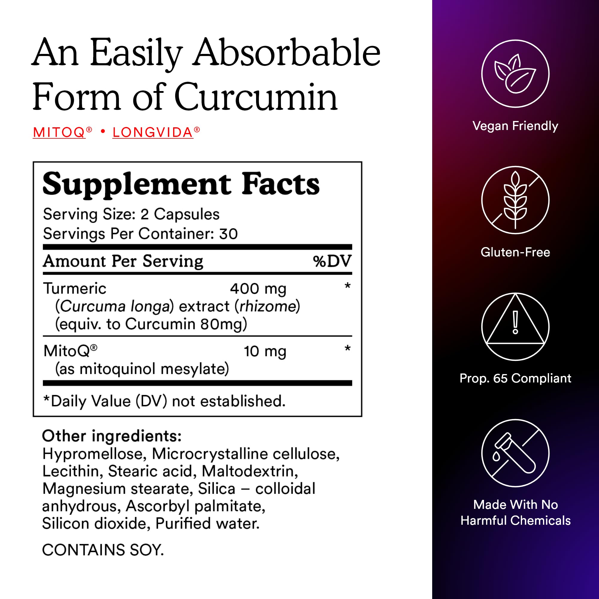 MitoQ Curcumin Longvida — cadre d’utilisation quotidien, soutien durable au bien-être.