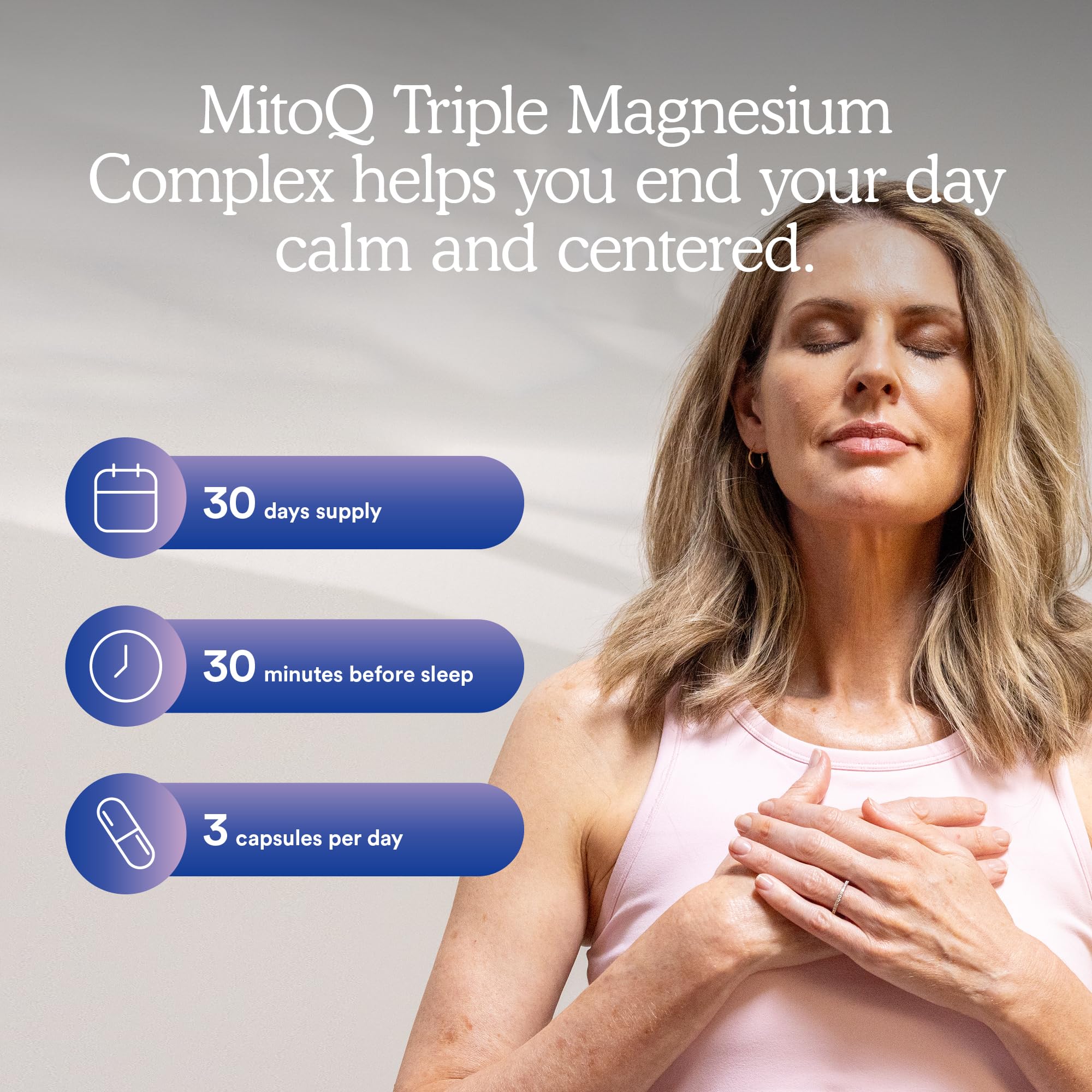 MitoQ Triple Magnésium Complex – soutien potentiel pour cœur et gestion du stress.