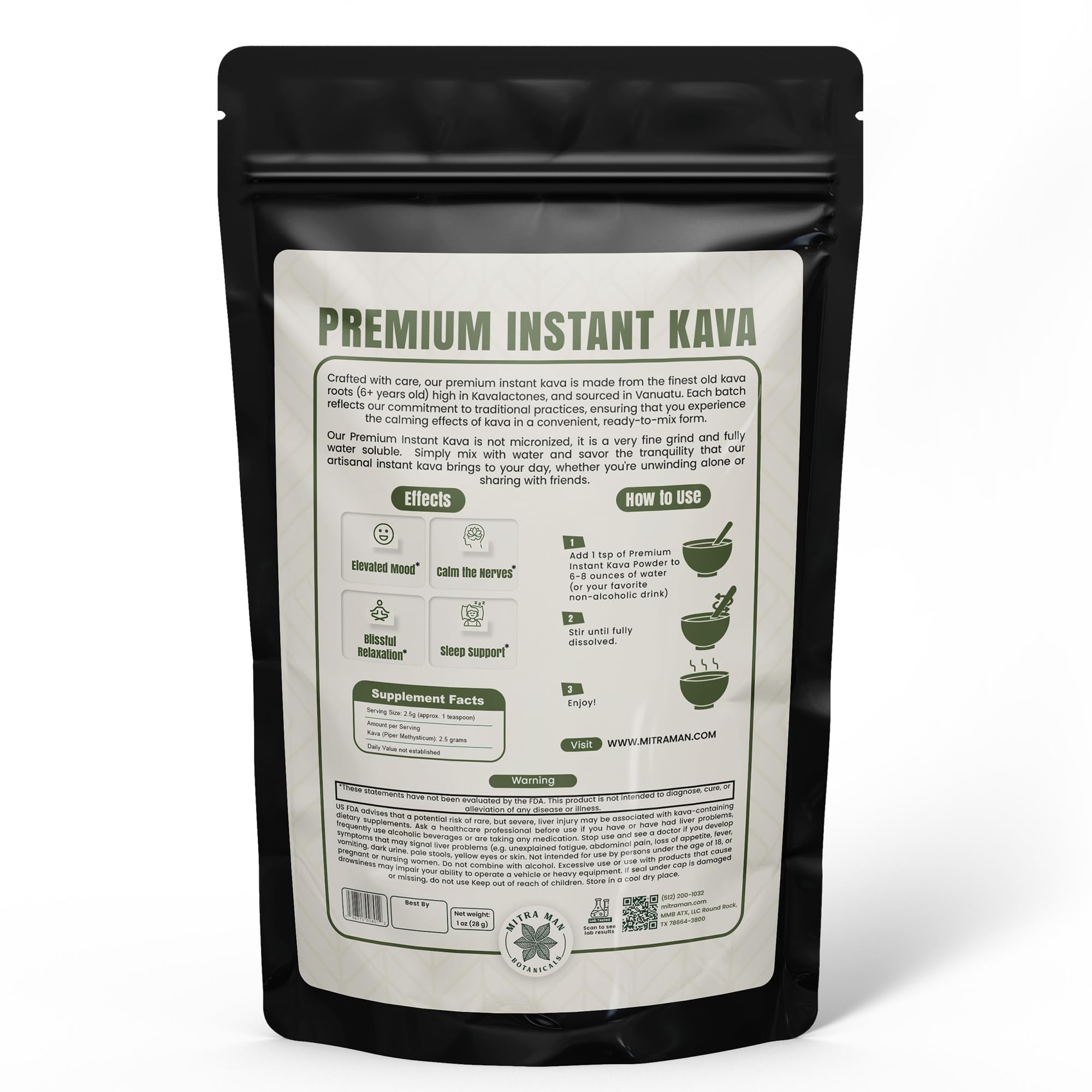 Mitra Man Botanicals Kava instant préparation eau simple et rapide