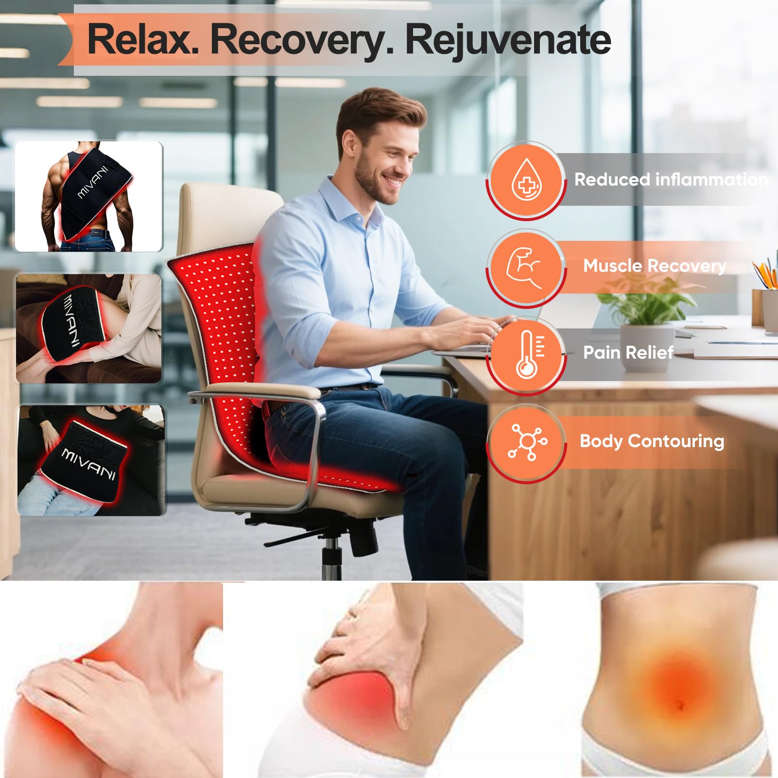 MIVANI tapis lumière rouge jambes, récupération possible.