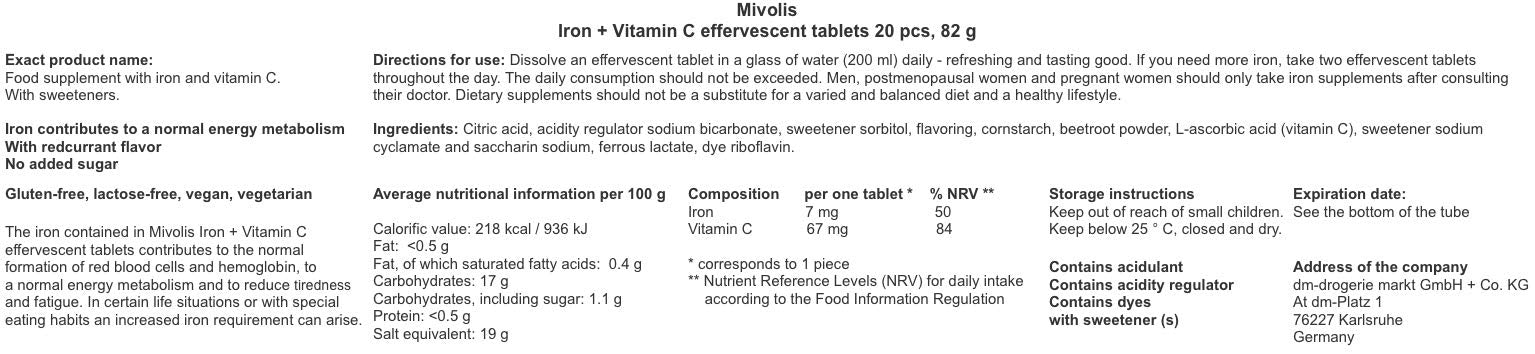 Ingrédients sans gluten et végane sur l'étiquette Mivolis