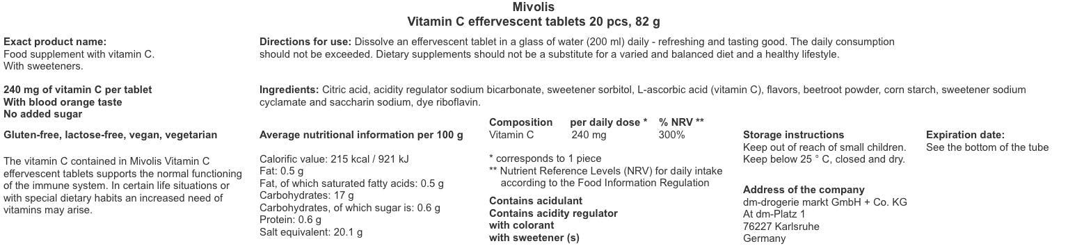 Mivolis Vitamine C effervescent dans un verre d eau goût fruité