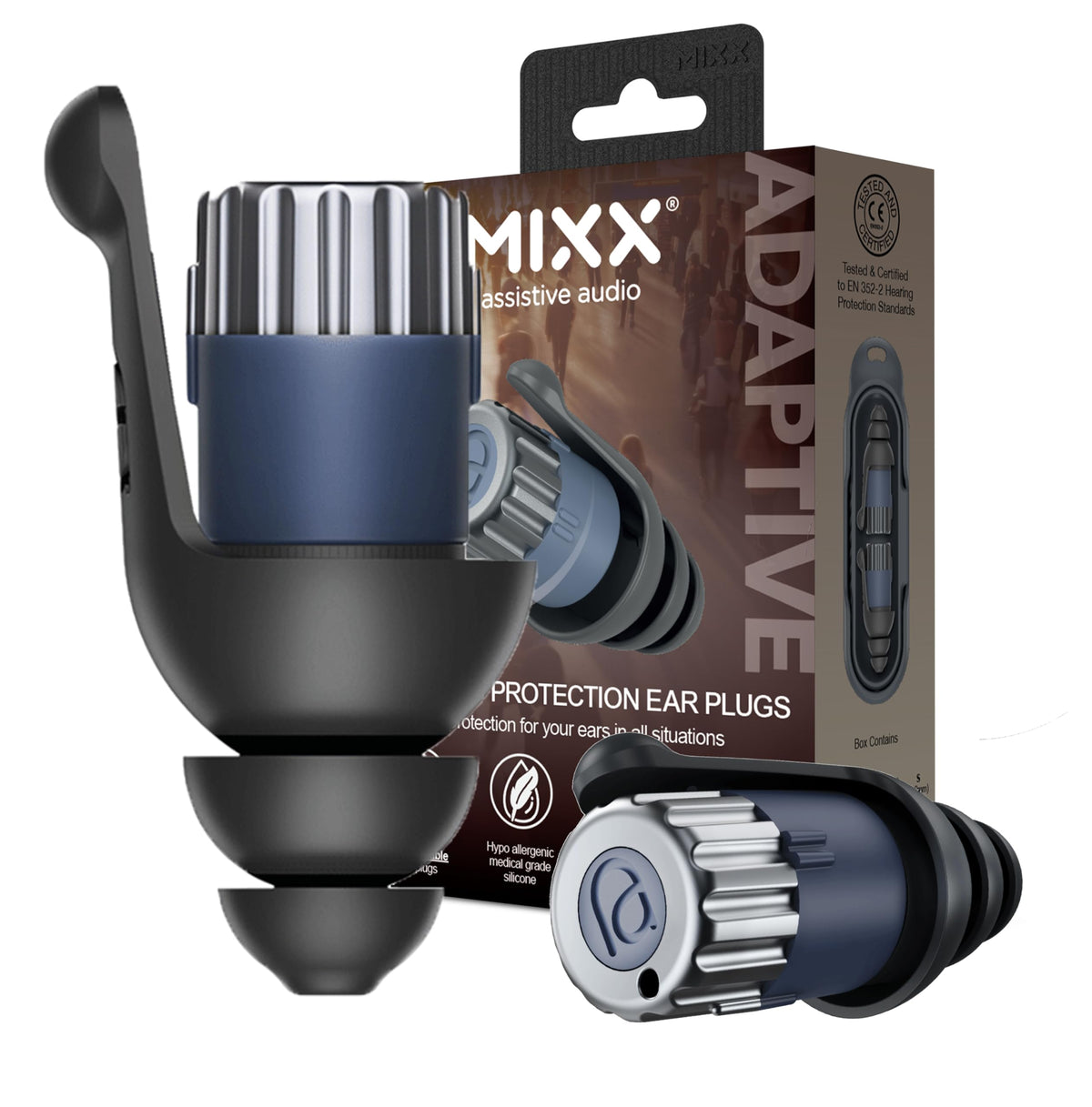 MIXX bouchons d'oreilles adaptatifs avec étui à ressort, voyage sûr