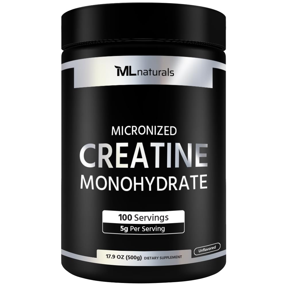 ML Naturals Créatine monohydrate 200 mesh en poudre, dissolution rapide dans les boissons.