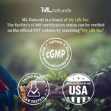ML Naturals Créatine monohydrate, contrôle qualité tiers garantissant sécurité et transparence.