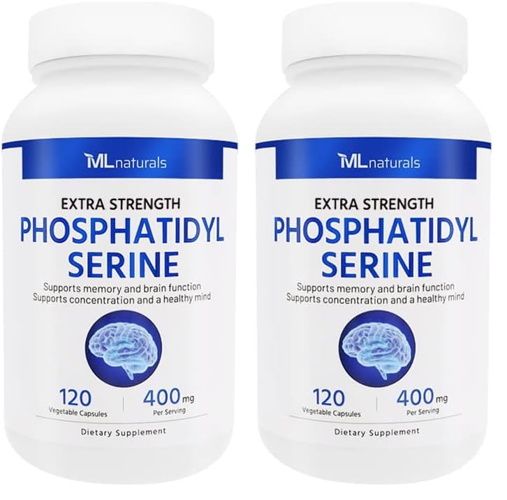 ML Naturals Phosphatidylserine 400 mg, bouteille et capsules végétales, soutien potentiel de la mémoire