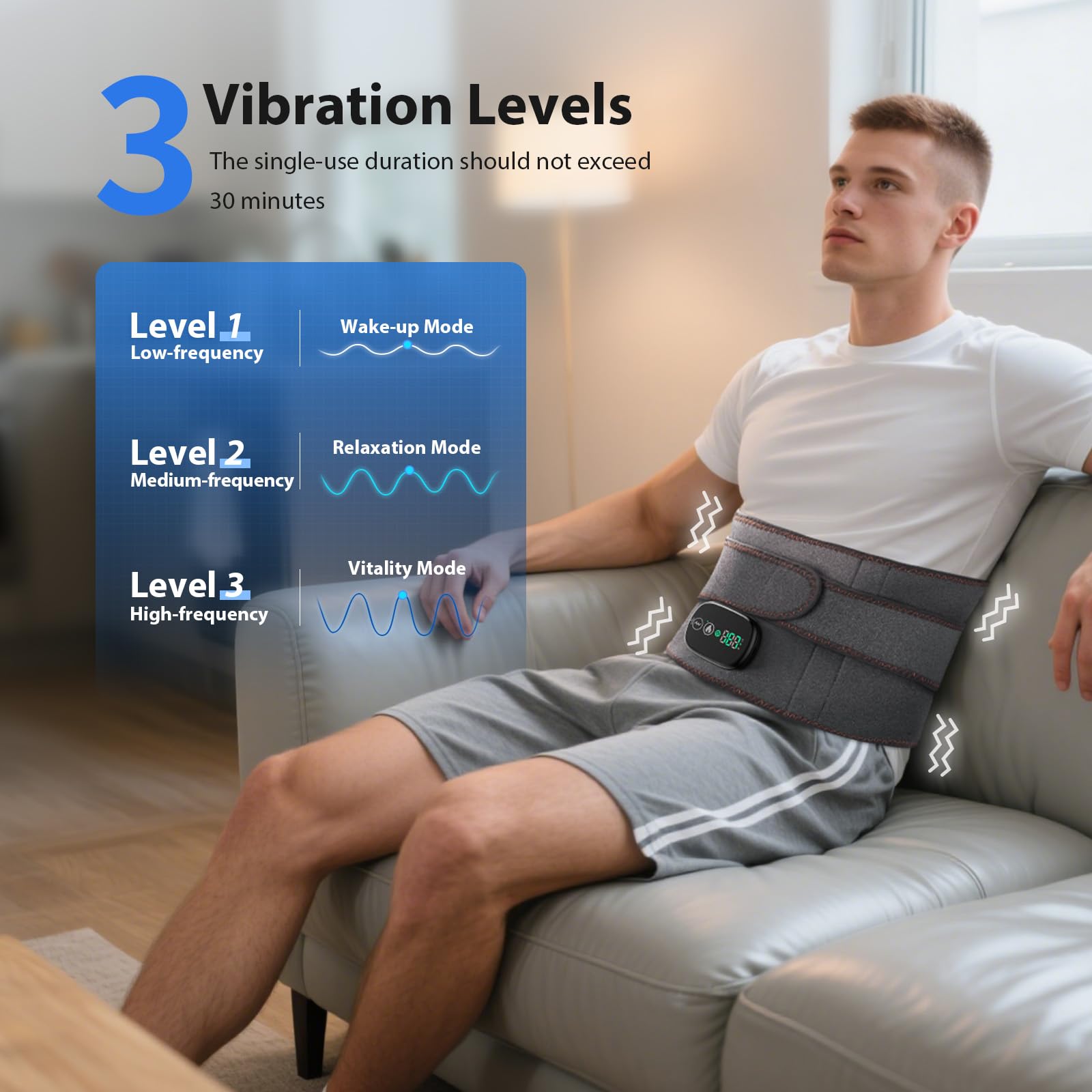 MoAcey ecran-tactile: contrôle clair pour régler chaleur et vibration.