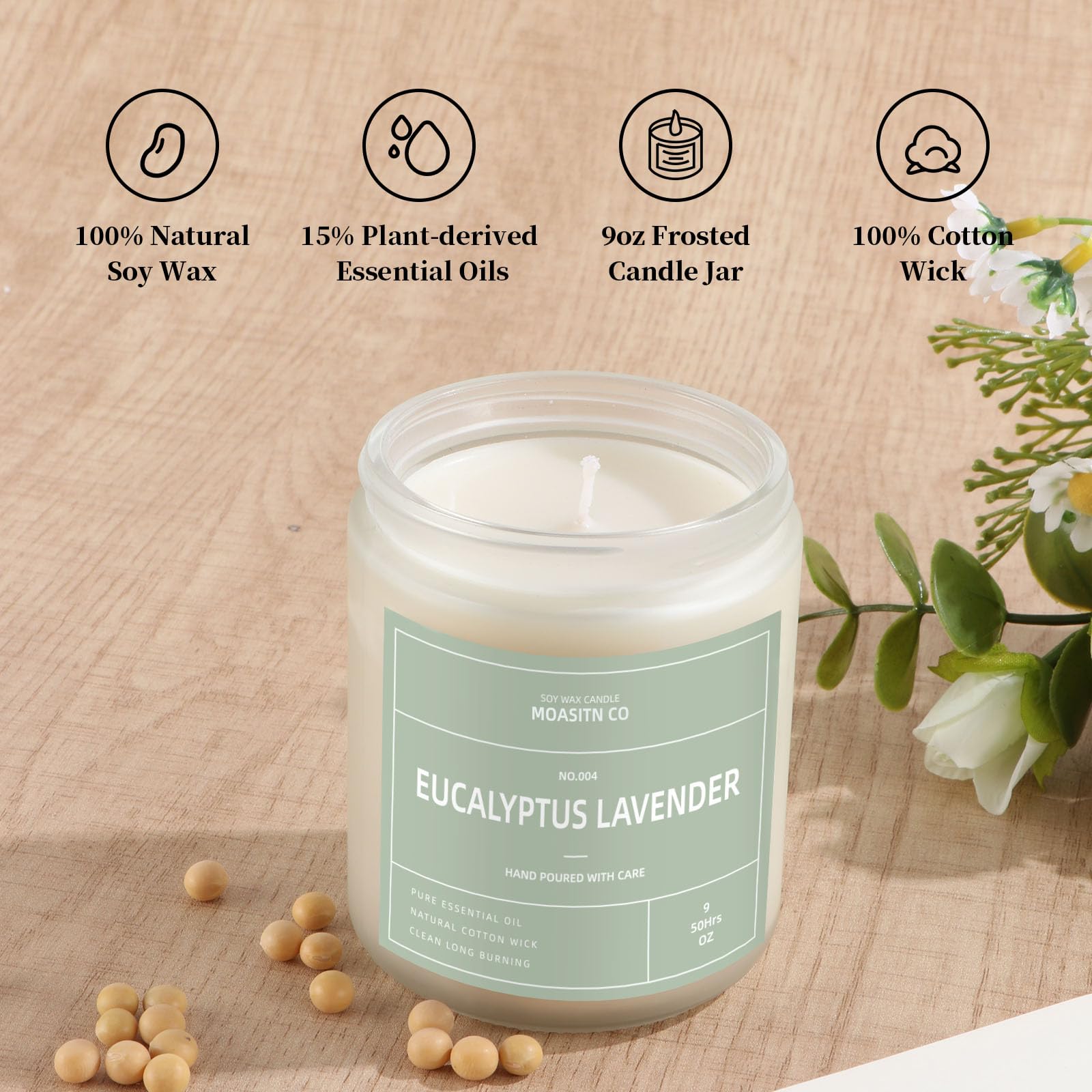MOASITN Bougie douceur eucalyptus lavande, ambiance cosy pour soirée.