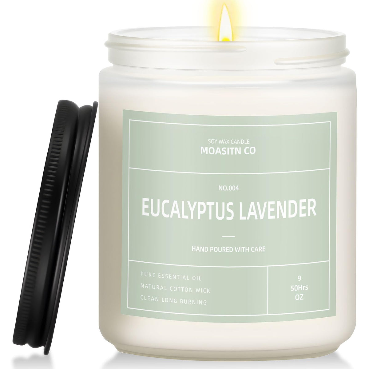 Bougie MOASITN Eucalyptus Lavande 9oz, ambiance apaisante durable pour votre salon.