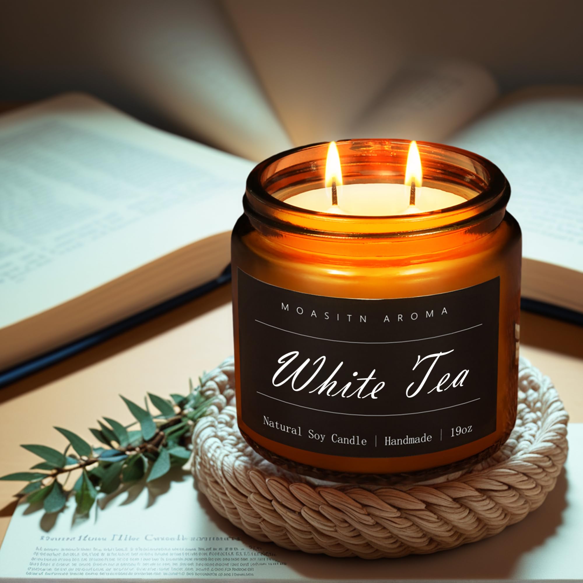 MOASITN Bougie thé blanc – cire soja naturelle et parfum pur
