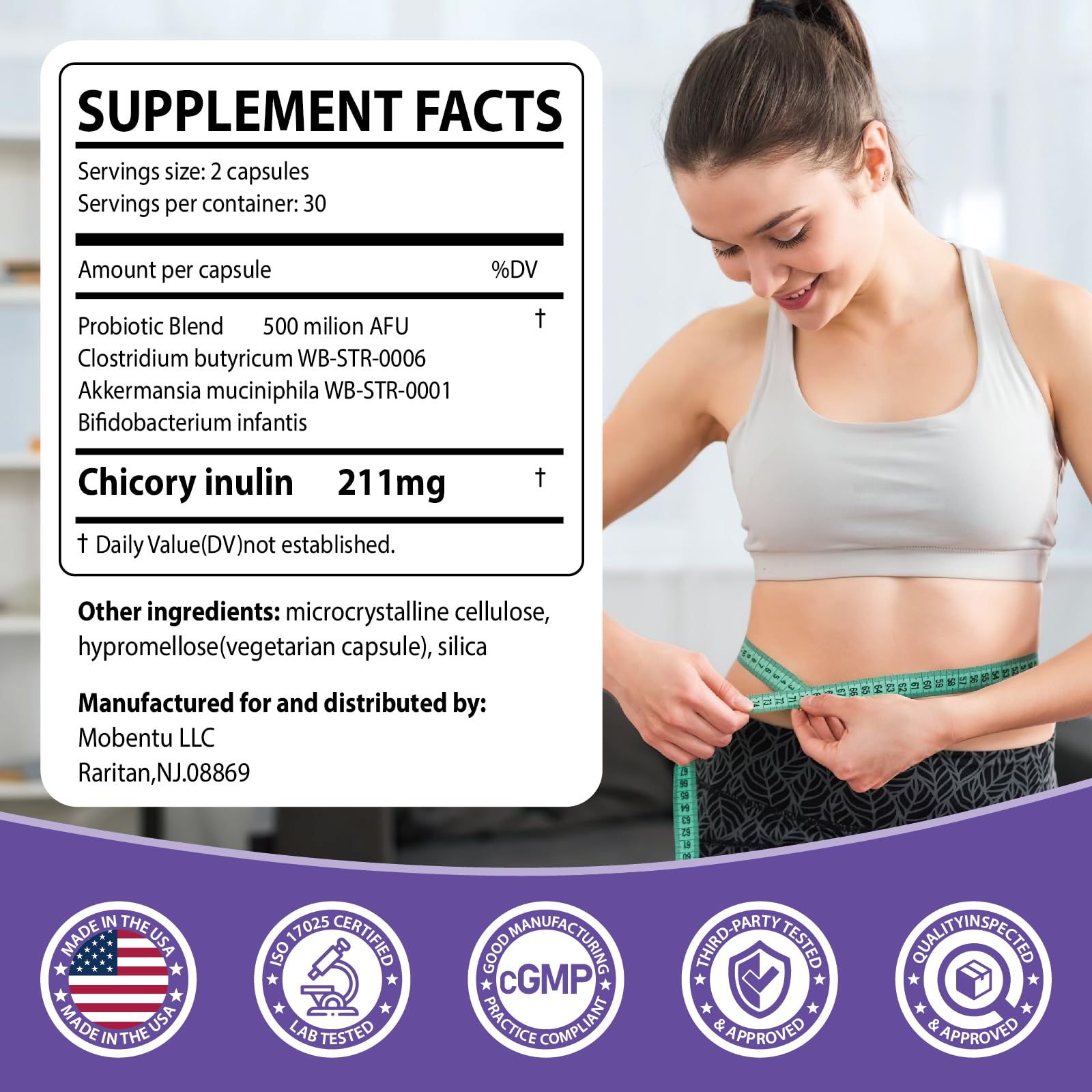 Capsules MOBENTU GLP-1 Probiotique avec Akkermansia pour une utilisation quotidienne.