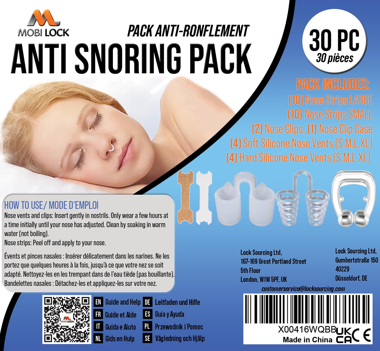Mobi Lock bandes nasales – paquet avec 10 bandes pour usage nocturne.