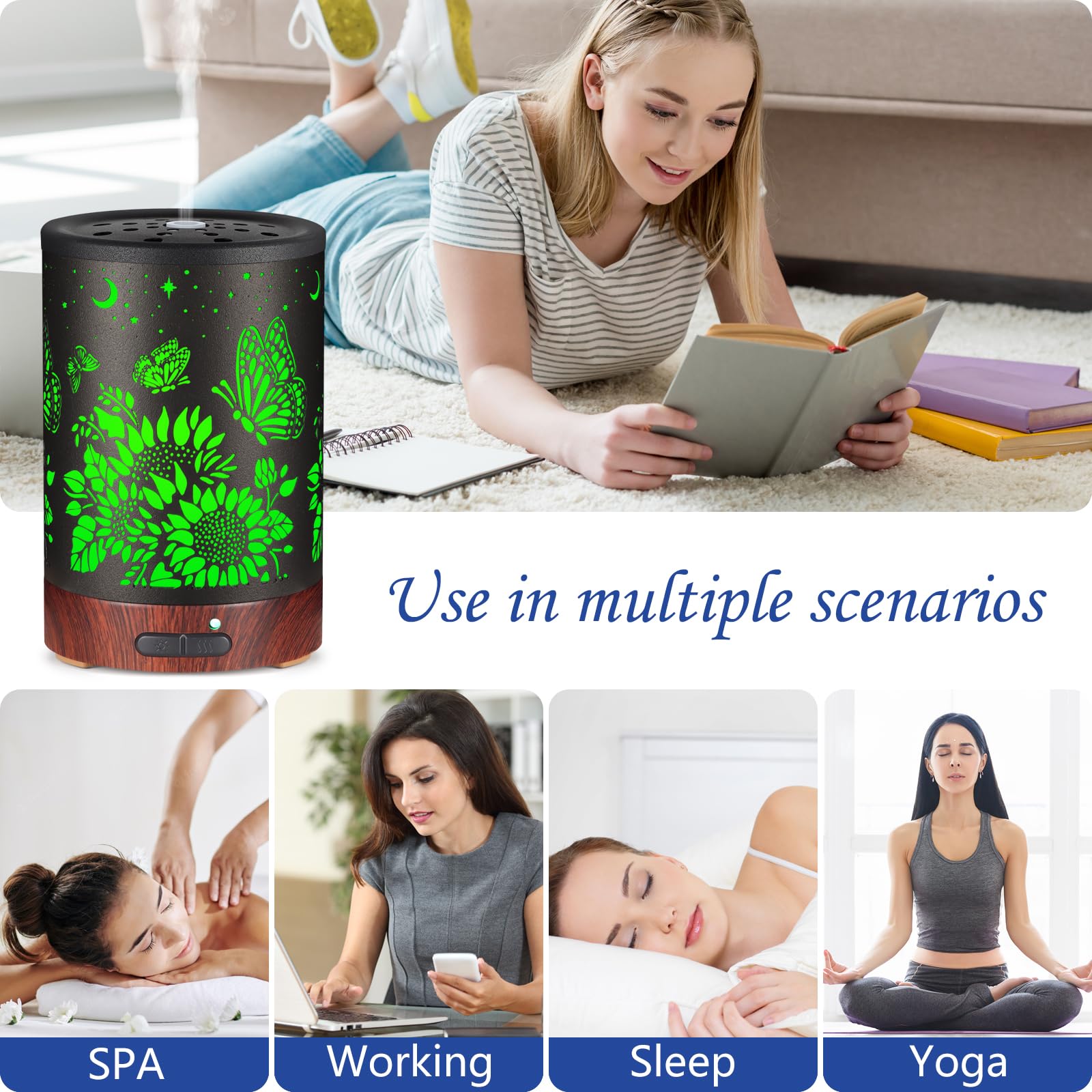 Mocosa diffuseur design tournesol papillon, cadeau parfait pour mamans et femmes.