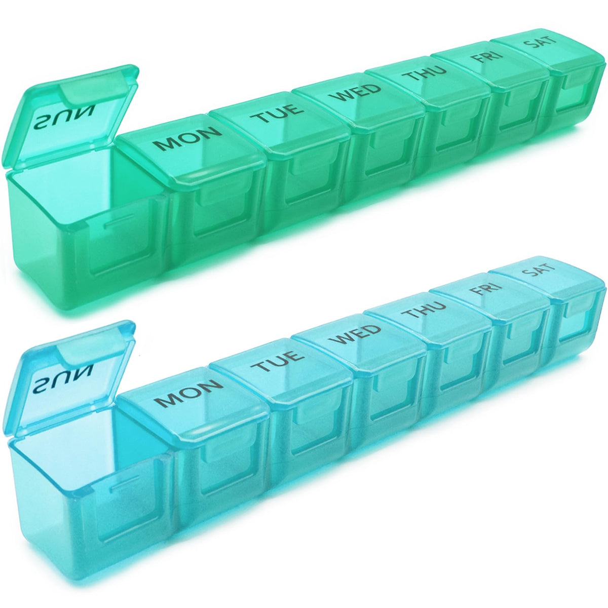 MODENGKONGJIAN pilulier hebdomadaire bleu et vert, rangement pratique pour vitamines