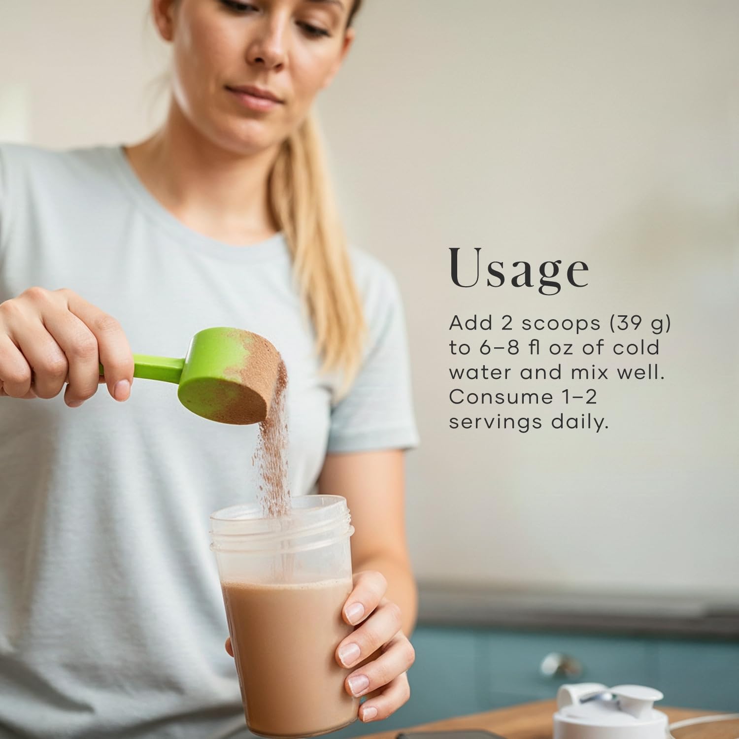 Modere Pure Chocolate Whey, préparation rapide pour smoothies nutritifs.