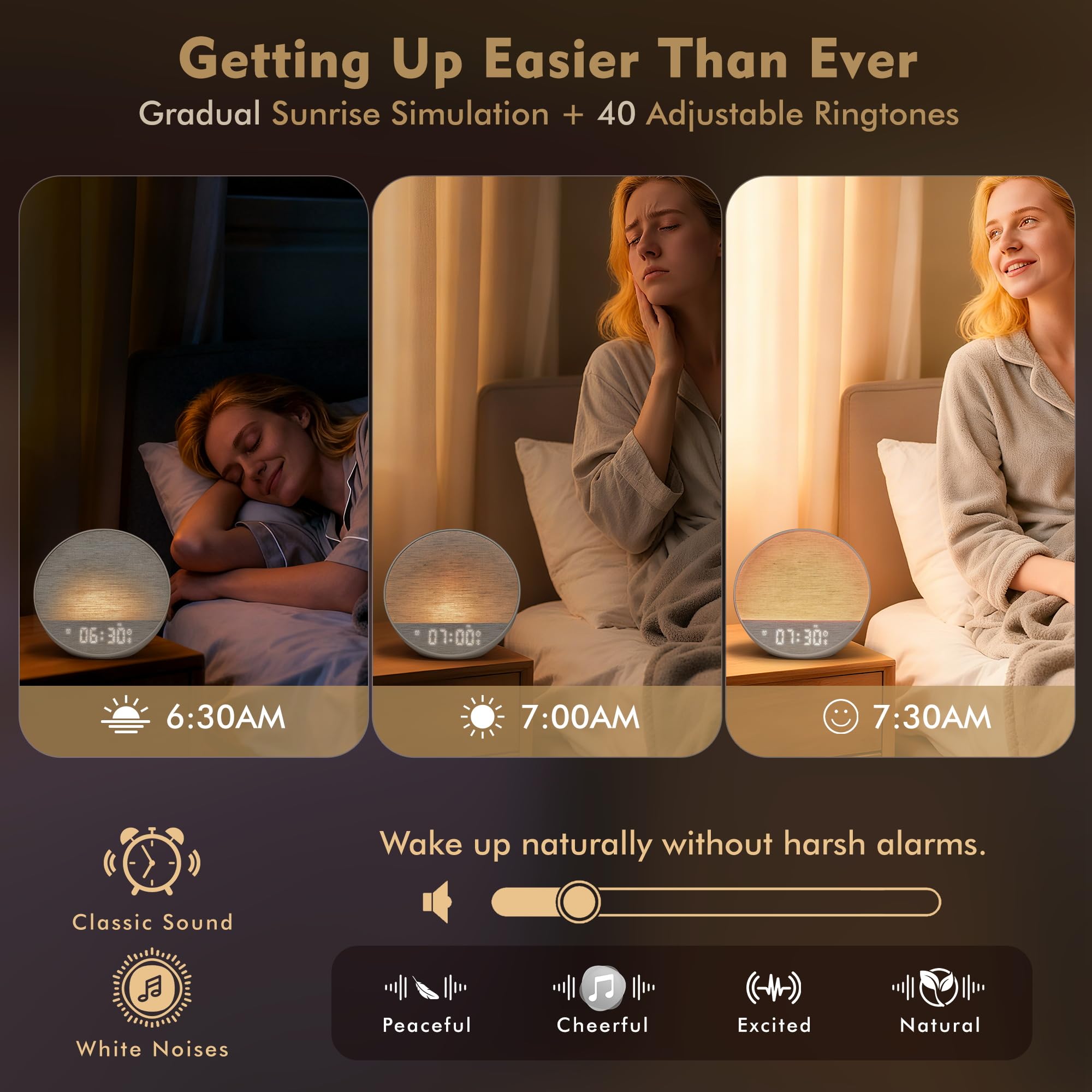 MOFOYEAH Lever de soleil progressif : lumière douce pour un réveil naturel.