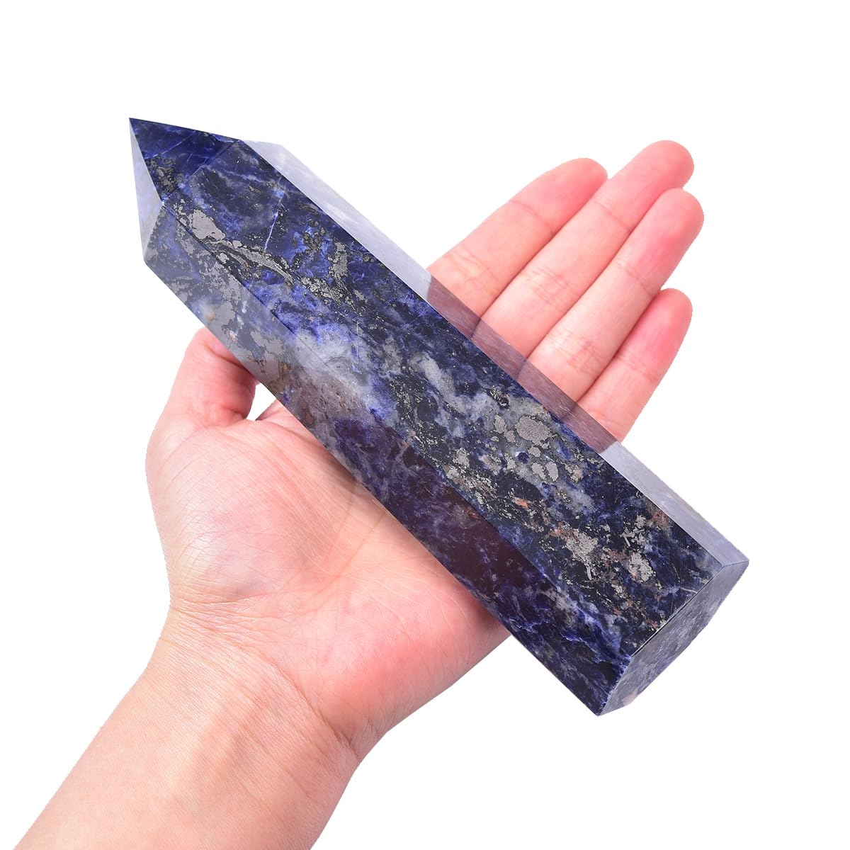MOGEMT obélisque sodalite bleue à 6 facettes, parfait pour méditation et concentration.