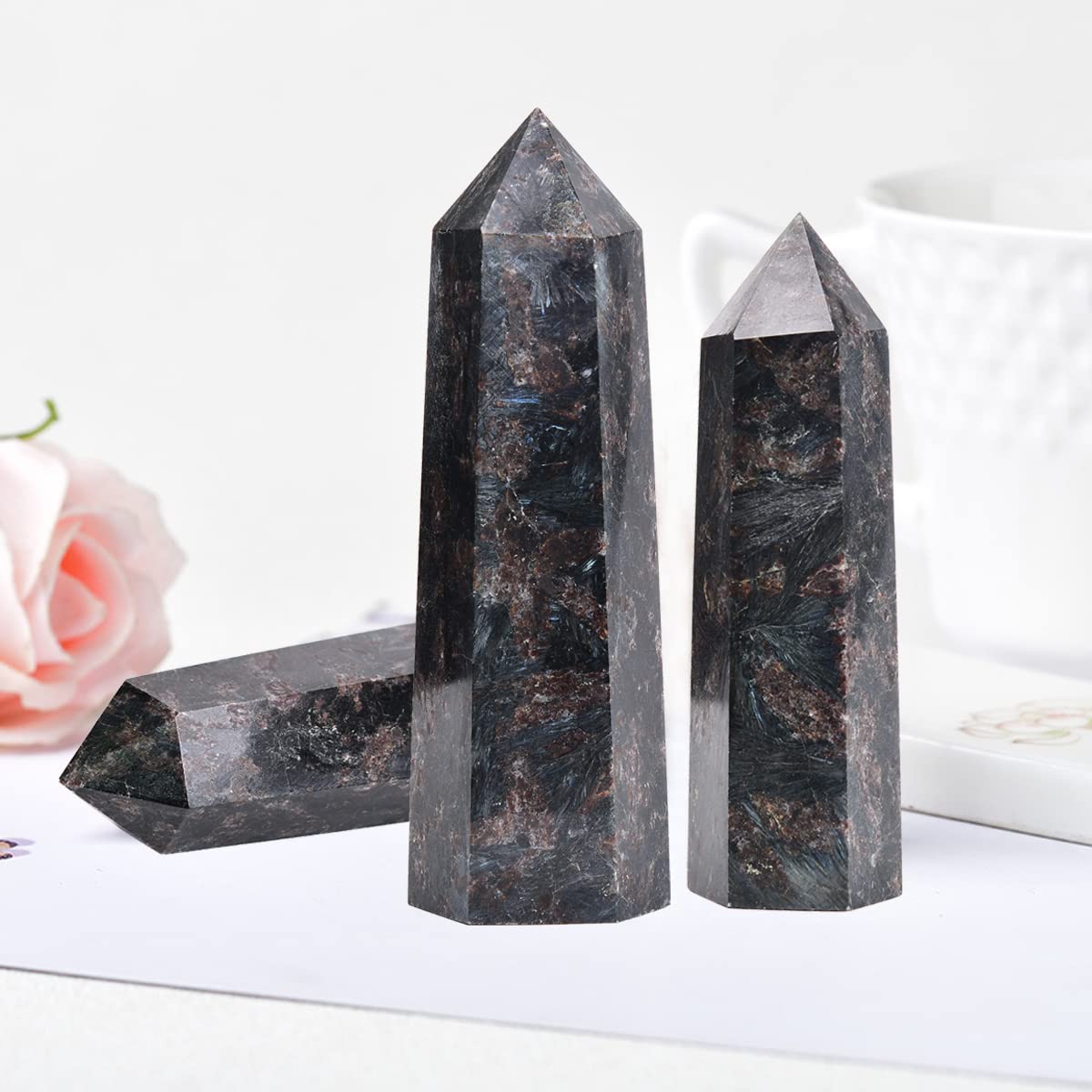 MOGEMT objet de collection cristal astrophyllite quartz tour