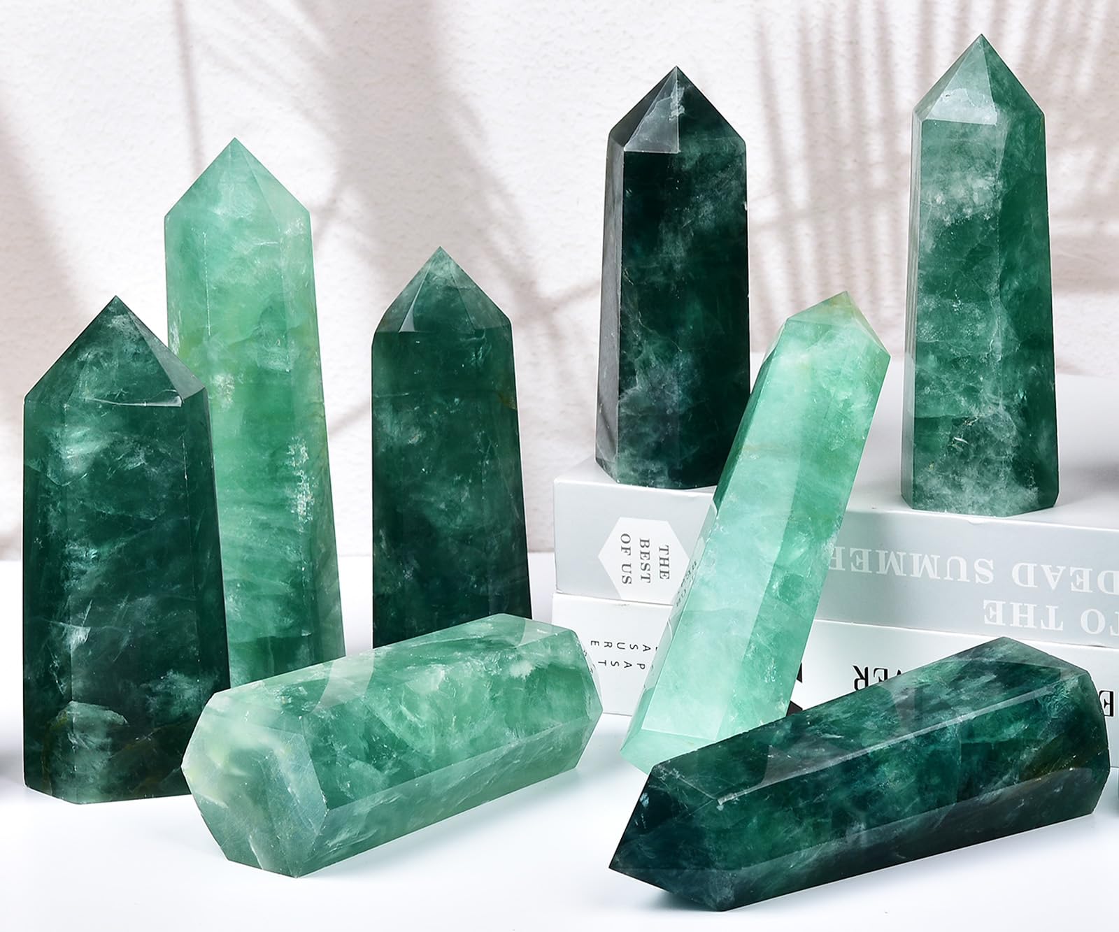 MOGEMT fluorite vert obélisque décor maison accentuant l’élégance et l’énergie.