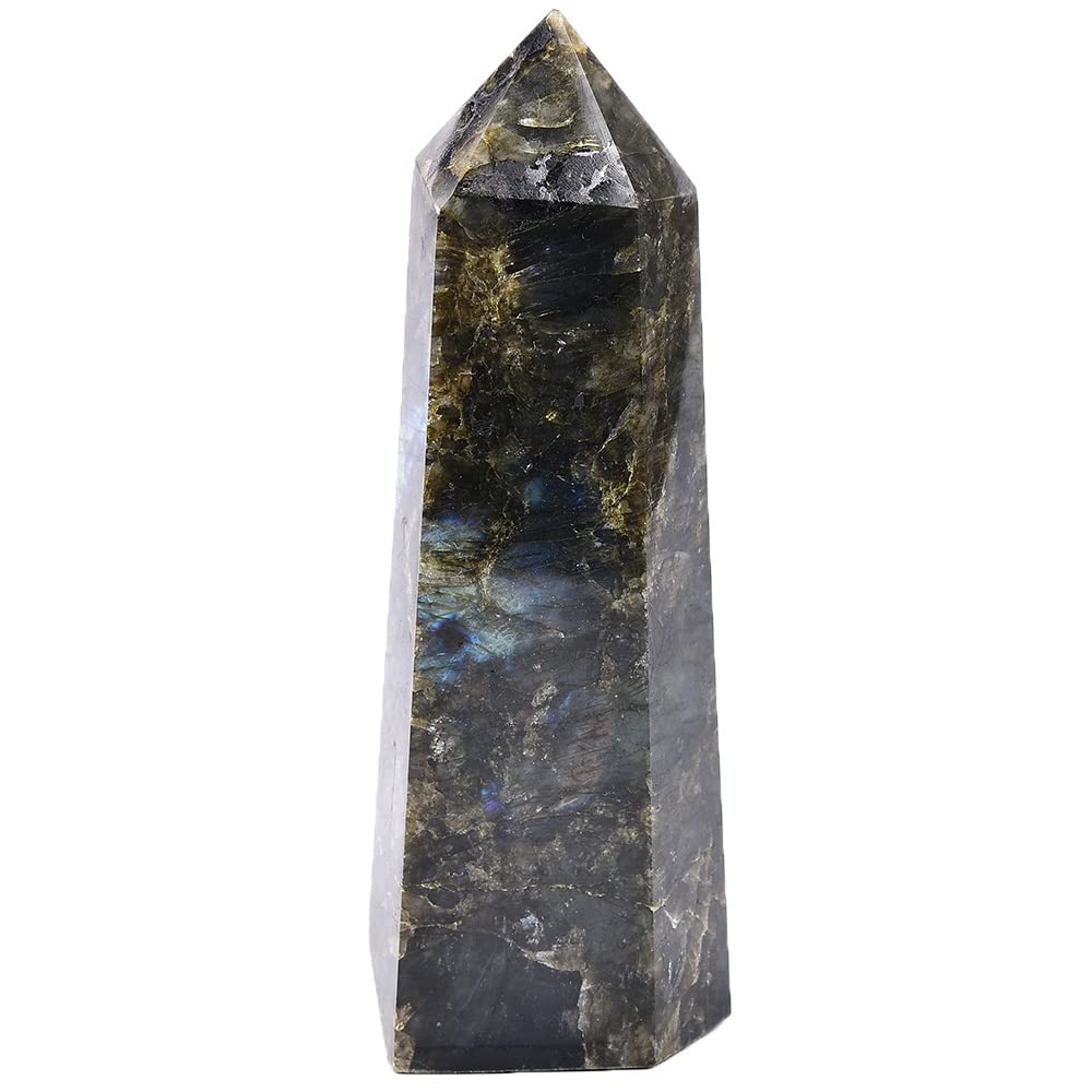 MOGEMT Pointe-obélisque Labradorite, face à 6 facettes, équilibre énergétique.