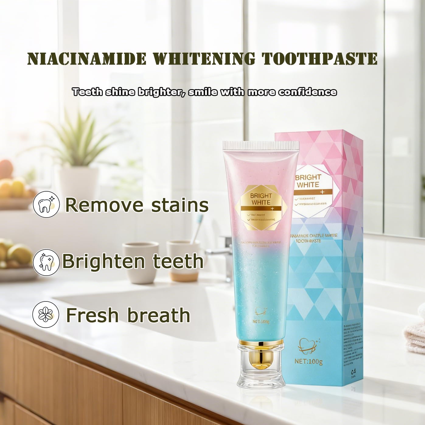MoJinYuPm Niacinamide dentifrice réduit les taches café et vin visibles.