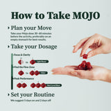 Goût grenat hibiscus Mojo Focus, saveur fruitée et énergie cognitive durable.