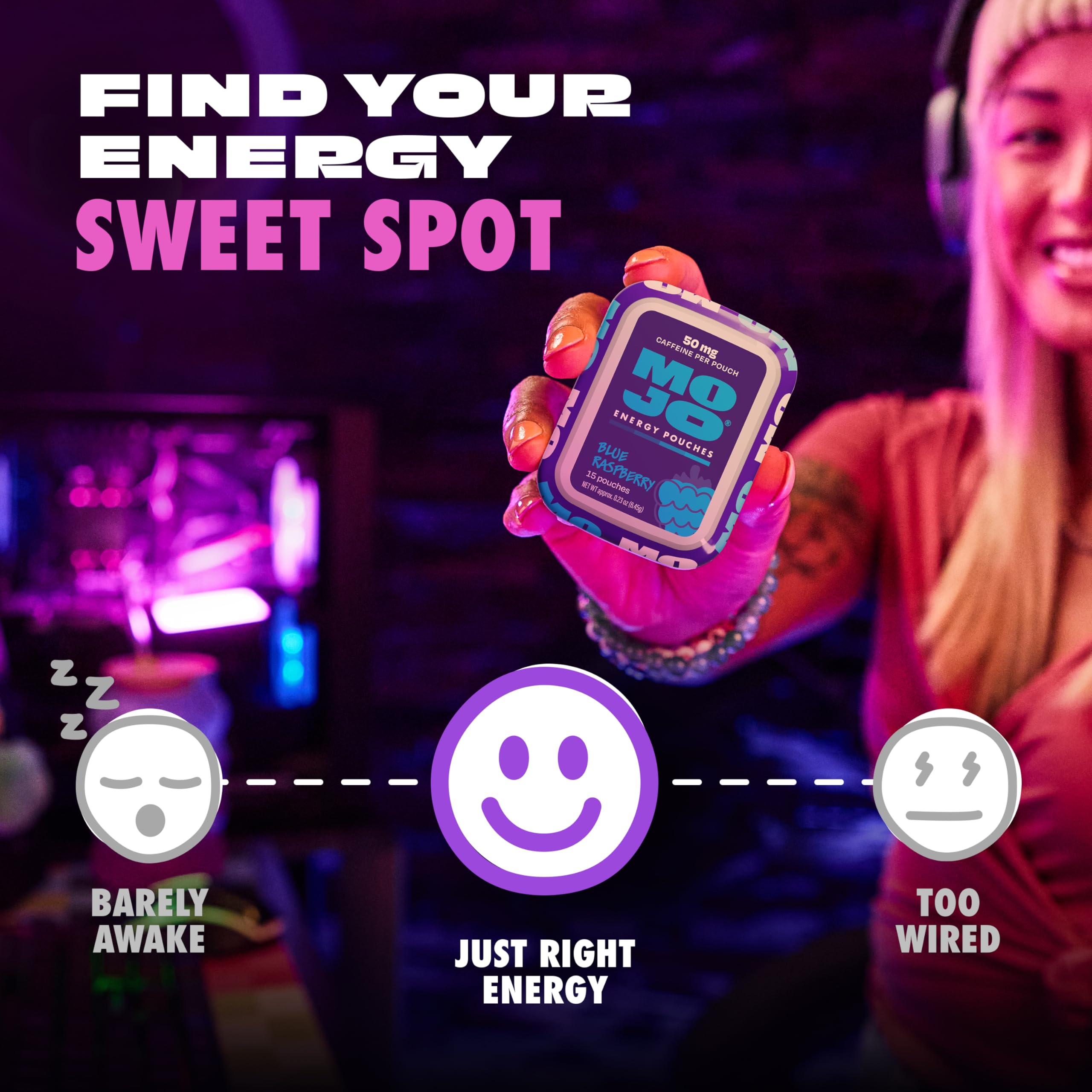MOJO Energy Pouches goût Blue Raspberry et arôme agréable